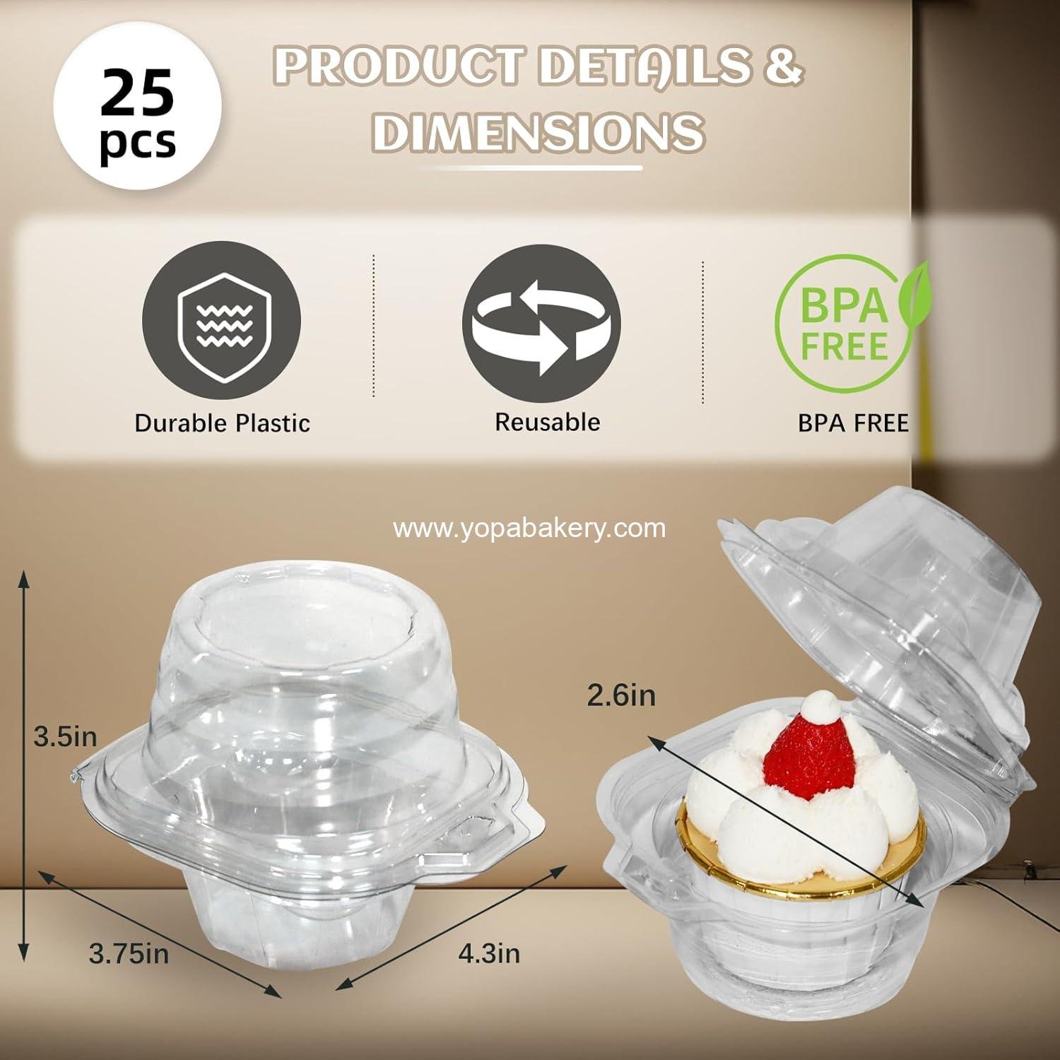 Wholesale 50 Pcs Cupcake Containers, Clear Plastic Holders with Lids, Spacious 3