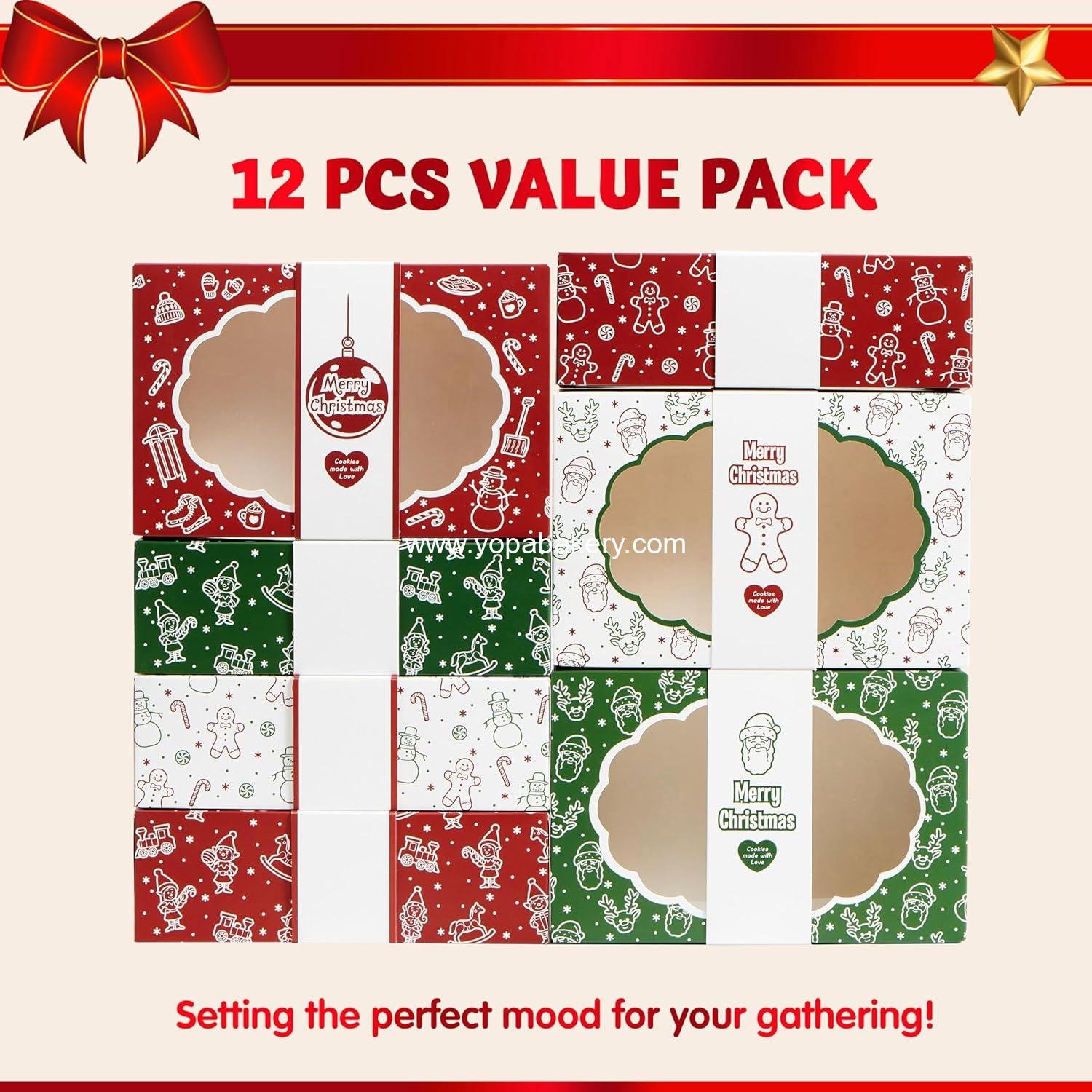 Wholesale 12PCS Christmas Cookie Boxes for Gift Giving, 8.5