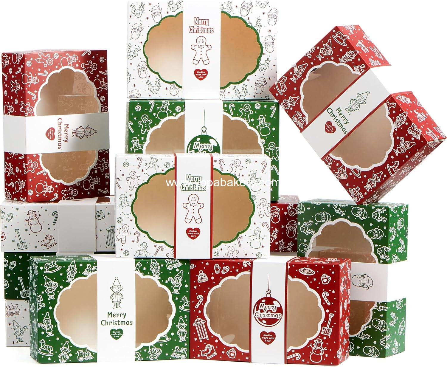 Wholesale 12PCS Christmas Cookie Boxes for Gift Giving, 8.5" x 5.75" x 2.75", Holiday Bakery Treat Boxes with Window, 4 Design Cookie Containers for Baked Goods, Cupcake, Pastry, Candy Factory