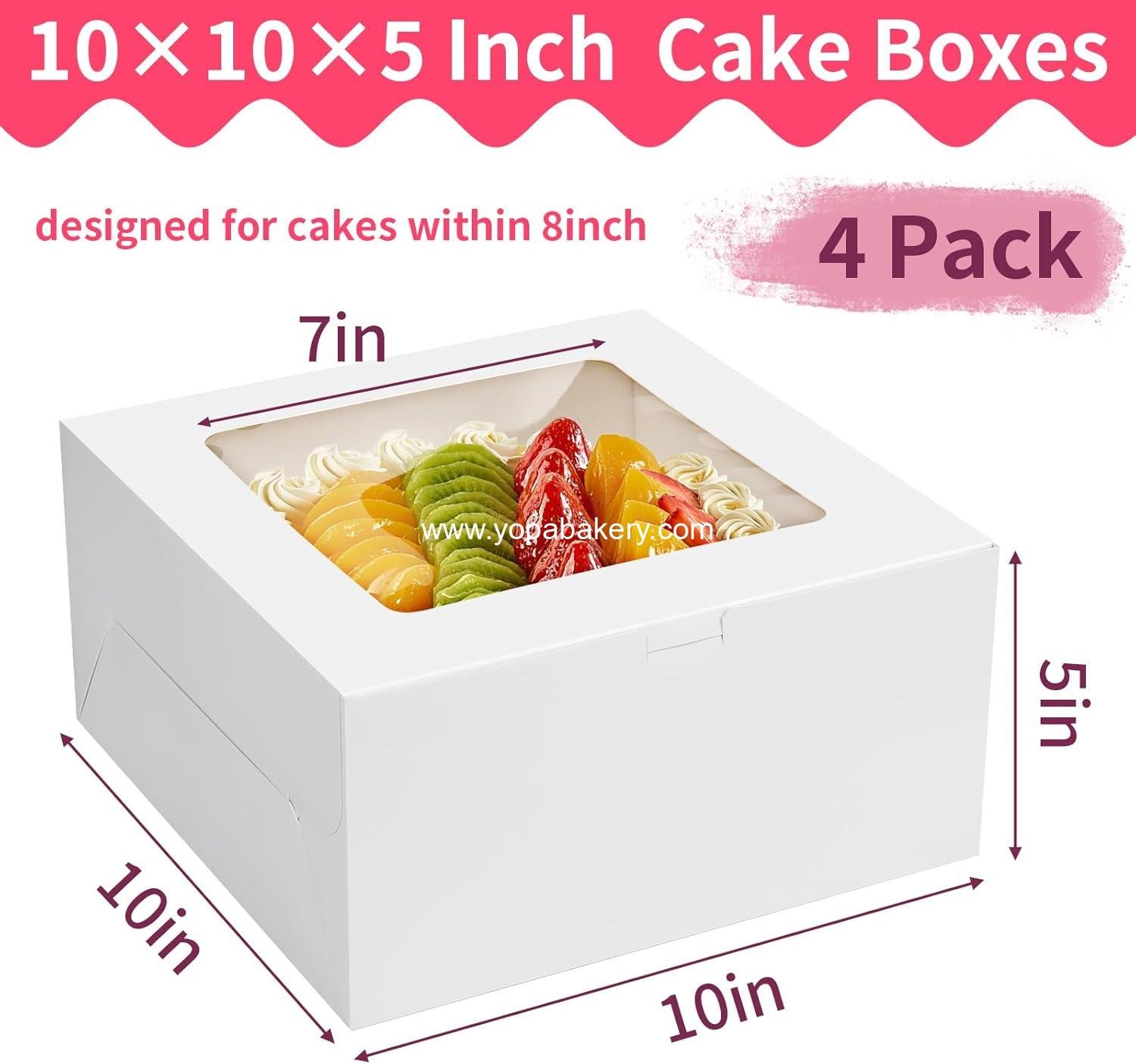 Wholesale 4 Pack Cake Boxes 10 Inch Disposable Transport Containers, White Bakery Boxes with Large Window for Cookies, Pies, Cupcakes, Pastries (10×10×5 Inches) - Factory