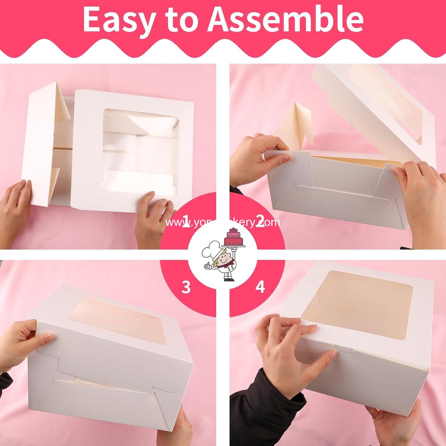 Wholesale 4 Pack Cake Boxes 10 Inch Disposable Transport Containers, White Bakery Boxes with Large Window for Cookies, Pies, Cupcakes, Pastries (10×10×5 Inches) - Factory