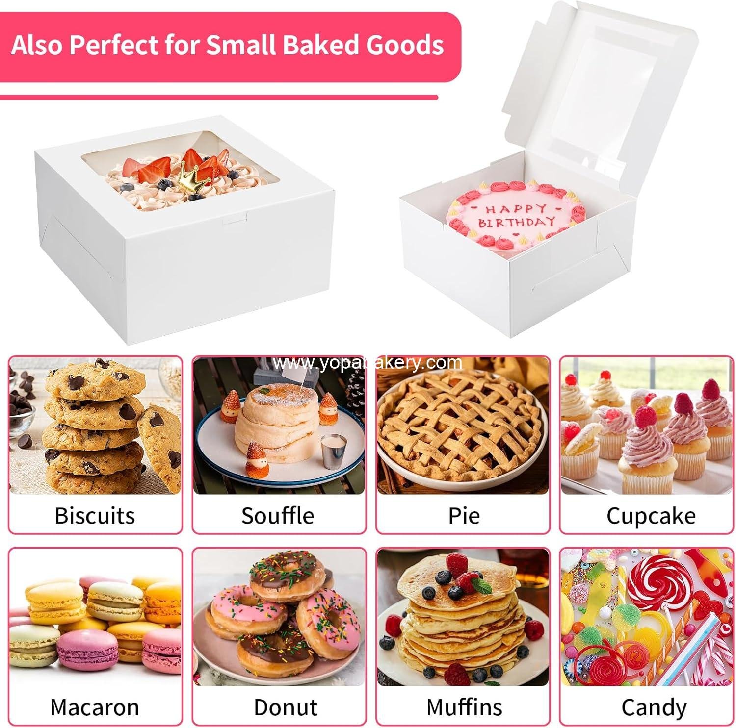Wholesale 4 Pack Cake Boxes 10 Inch Disposable Transport Containers, White Bakery Boxes with Large Window for Cookies, Pies, Cupcakes, Pastries (10×10×5 Inches) - Factory
