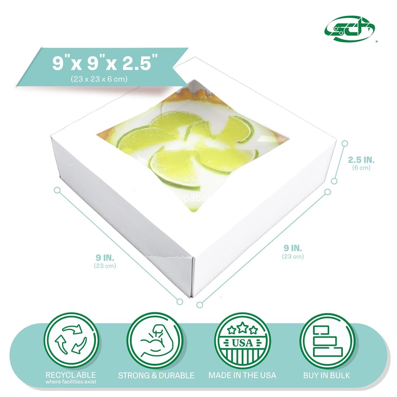 Wholesale Automatic Bakery Box with Clear Lid, 9x9x2.5 inches, 200 Quantity for Pies, Donuts, Pastries, White - Factory