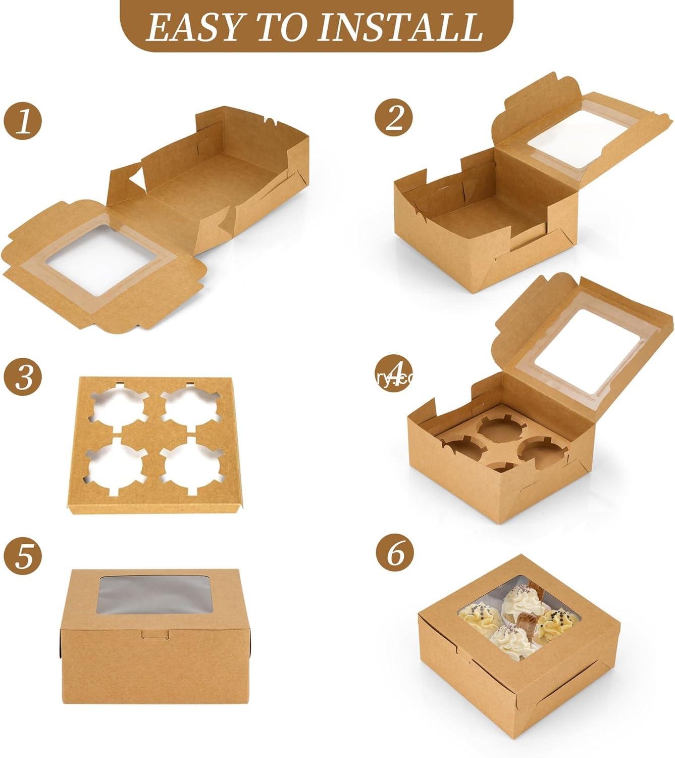 Wholesale 30 Pcs Cupcake Boxes with Window and Insert, Kraft Containers for Dessert and Pastry (6.3 x 6.3 x 3 Inch) - Factory