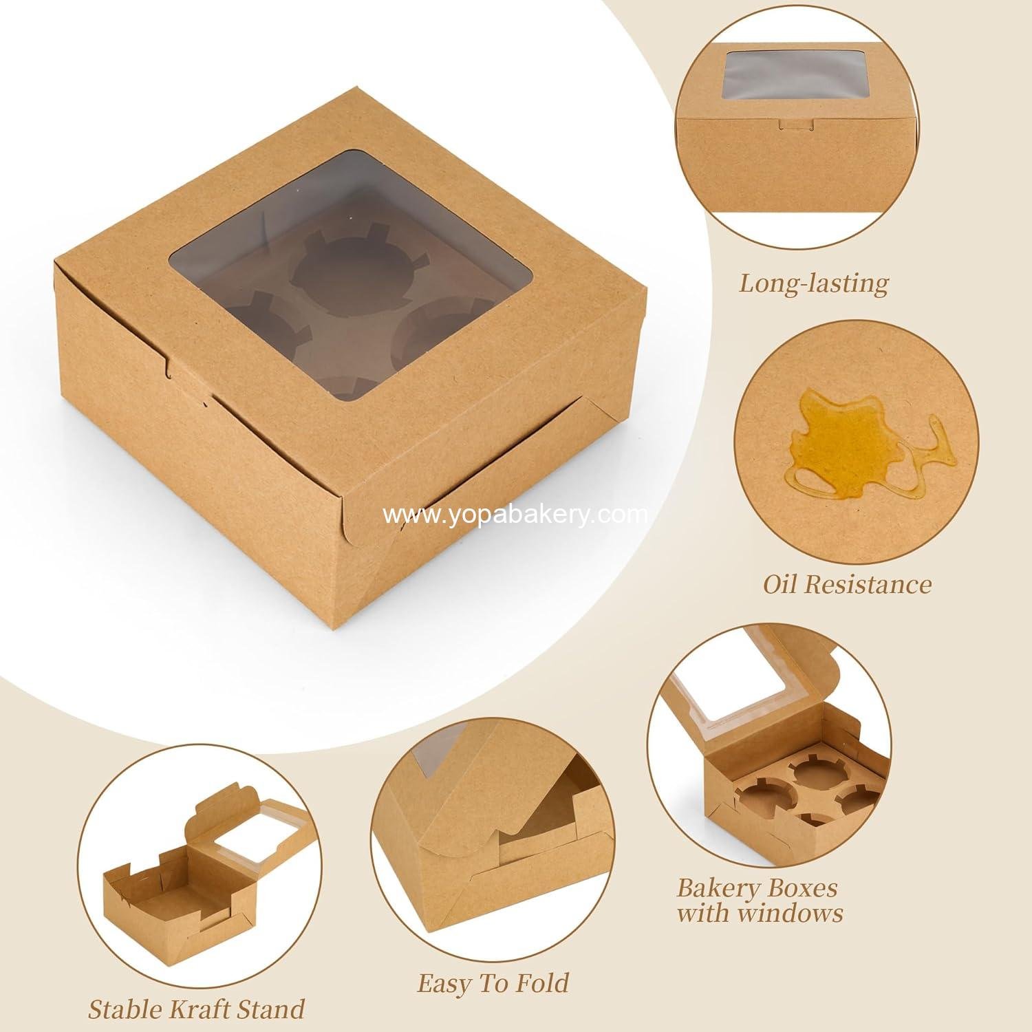 Wholesale 30 Pcs Cupcake Boxes with Window and Insert, Kraft Containers for Dessert and Pastry (6.3 x 6.3 x 3 Inch) - Factory