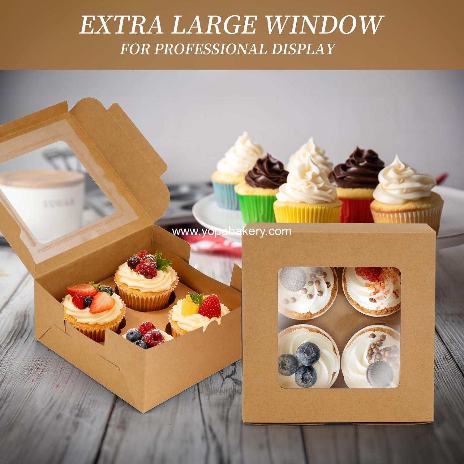 Wholesale 30 Pcs Cupcake Boxes with Window and Insert, Kraft Containers for Dessert and Pastry (6.3 x 6.3 x 3 Inch) - Factory