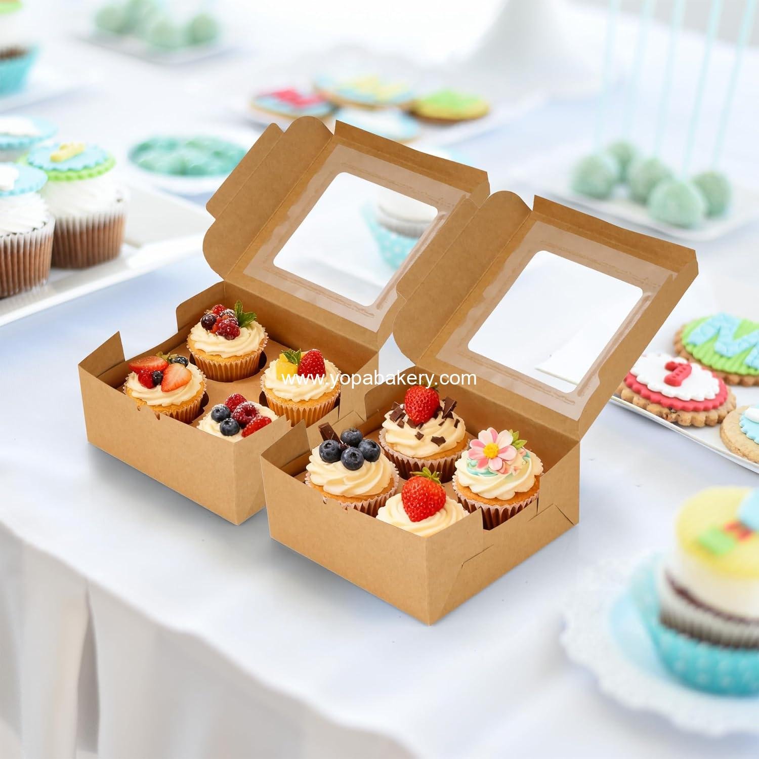 Wholesale 30 Pcs Cupcake Boxes with Window and Insert, Kraft Containers for Dessert and Pastry (6.3 x 6.3 x 3 Inch) - Factory