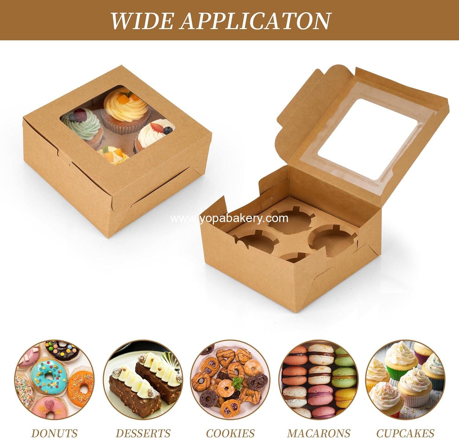 Wholesale 30 Pcs Cupcake Boxes with Window and Insert, Kraft Containers for Dessert and Pastry (6.3 x 6.3 x 3 Inch) - Factory