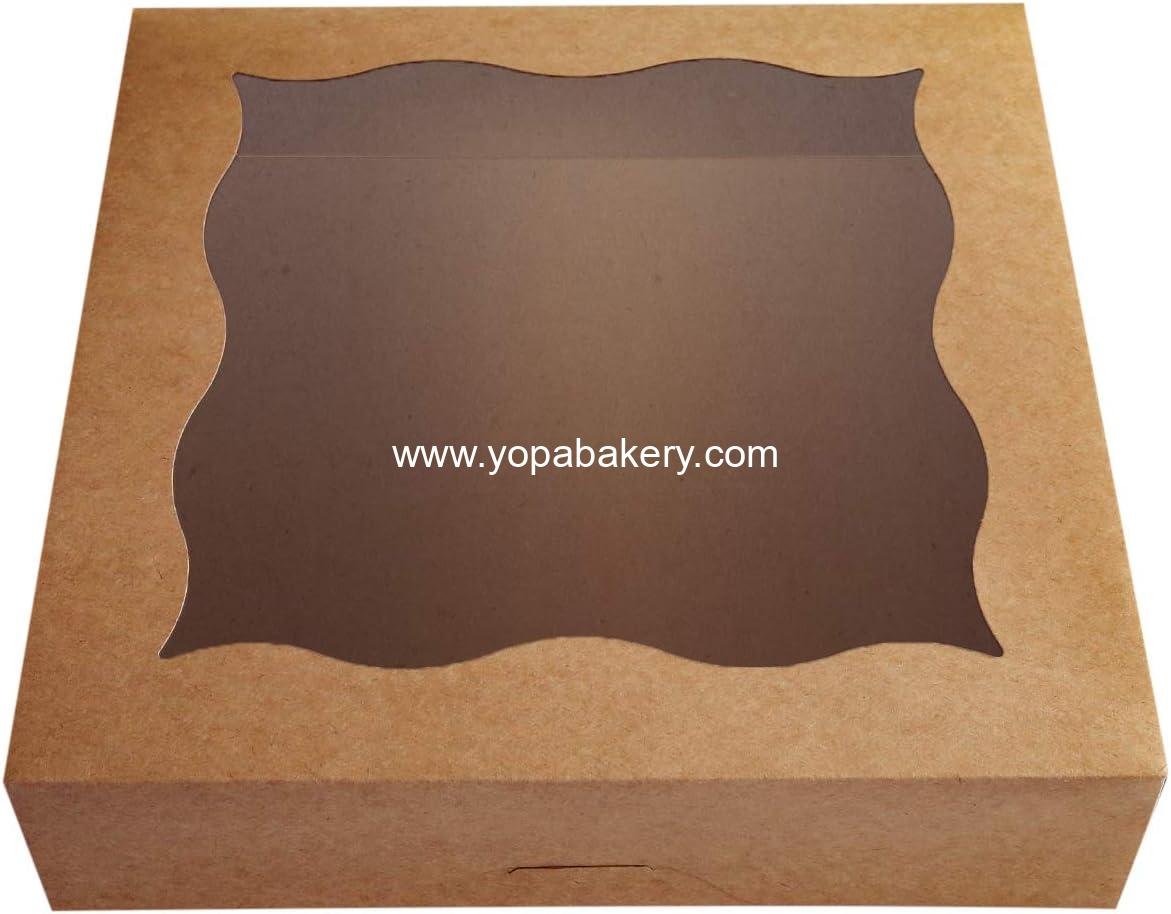 CHERRY 15-Pack 12"x12"x3"Brown Bakery Boxes with PVC Window for Pie and Cookies Boxes Large Natural Kraft Paper Box,Pack of 15