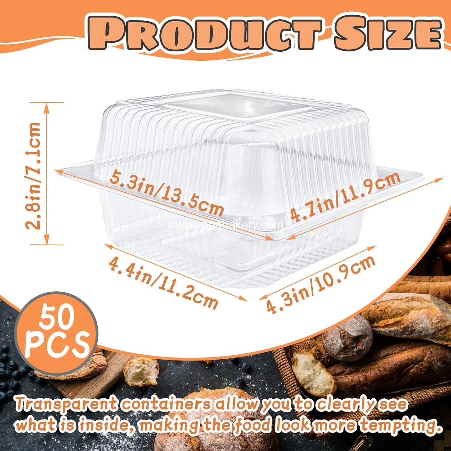 Wholesale Clear Plastic Take Out Containers - 50 Pcs Square Hinged Food Containers with Lids, Disposable Clamshells for Salad, Pasta, Hamburger (5.3 x 4.7 x 2.8 in) - Factory