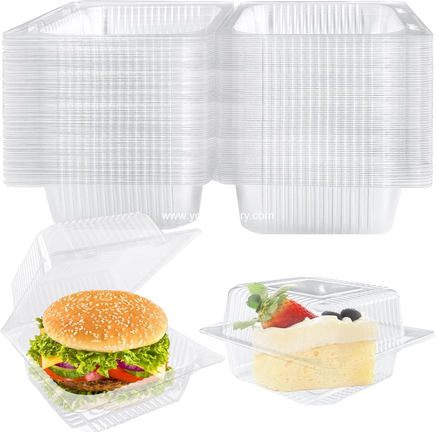 Wholesale Clear Plastic Take Out Containers - 50 Pcs Square Hinged Food Containers with Lids, Disposable Clamshells for Salad, Pasta, Hamburger (5.3 x 4.7 x 2.8 in) - Factory
