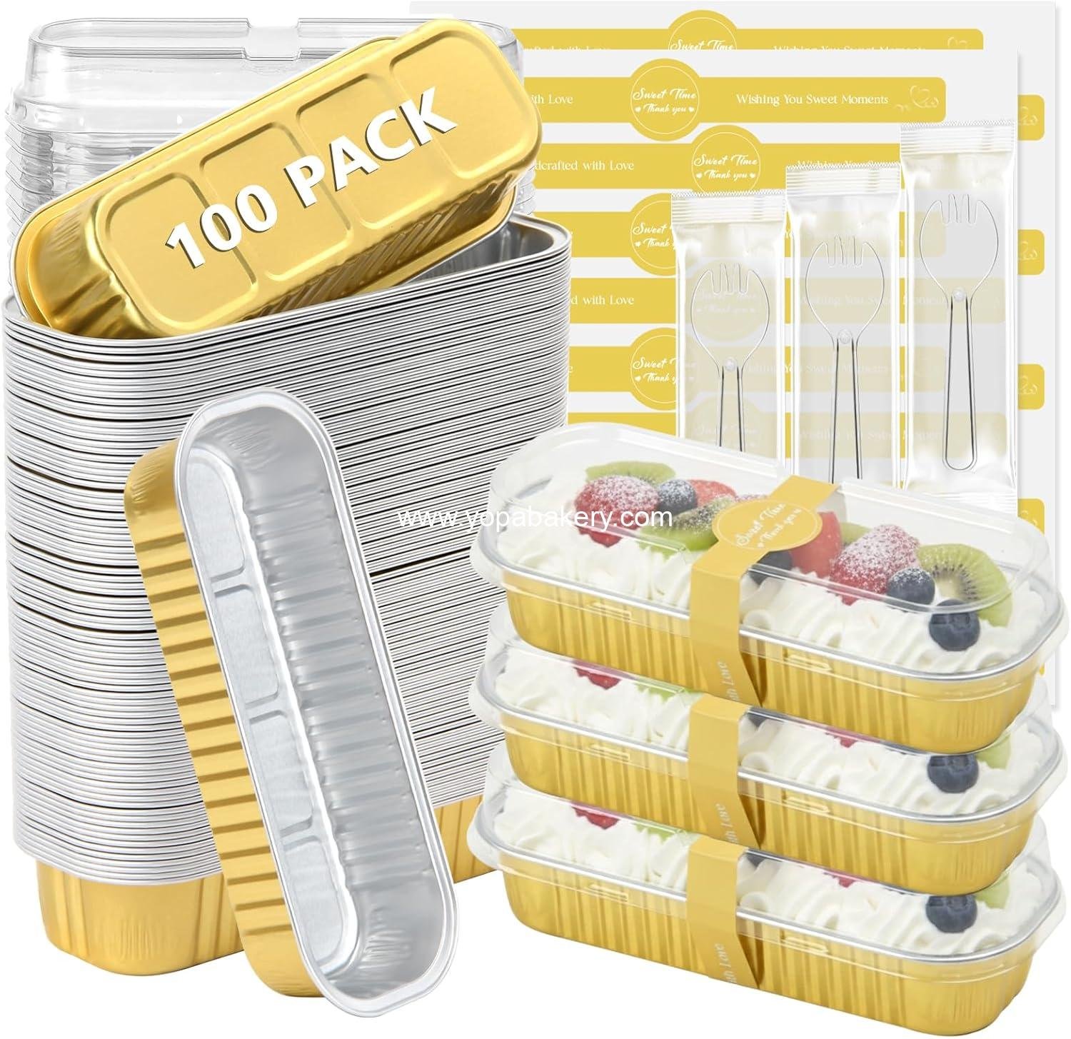 Wholesale 100 Pack Mini Loaf Pans with Lids and Spoons - Disposable Aluminum Foil Baking Pans for Parties, Picnics, and Gifts (Gold) - Factory