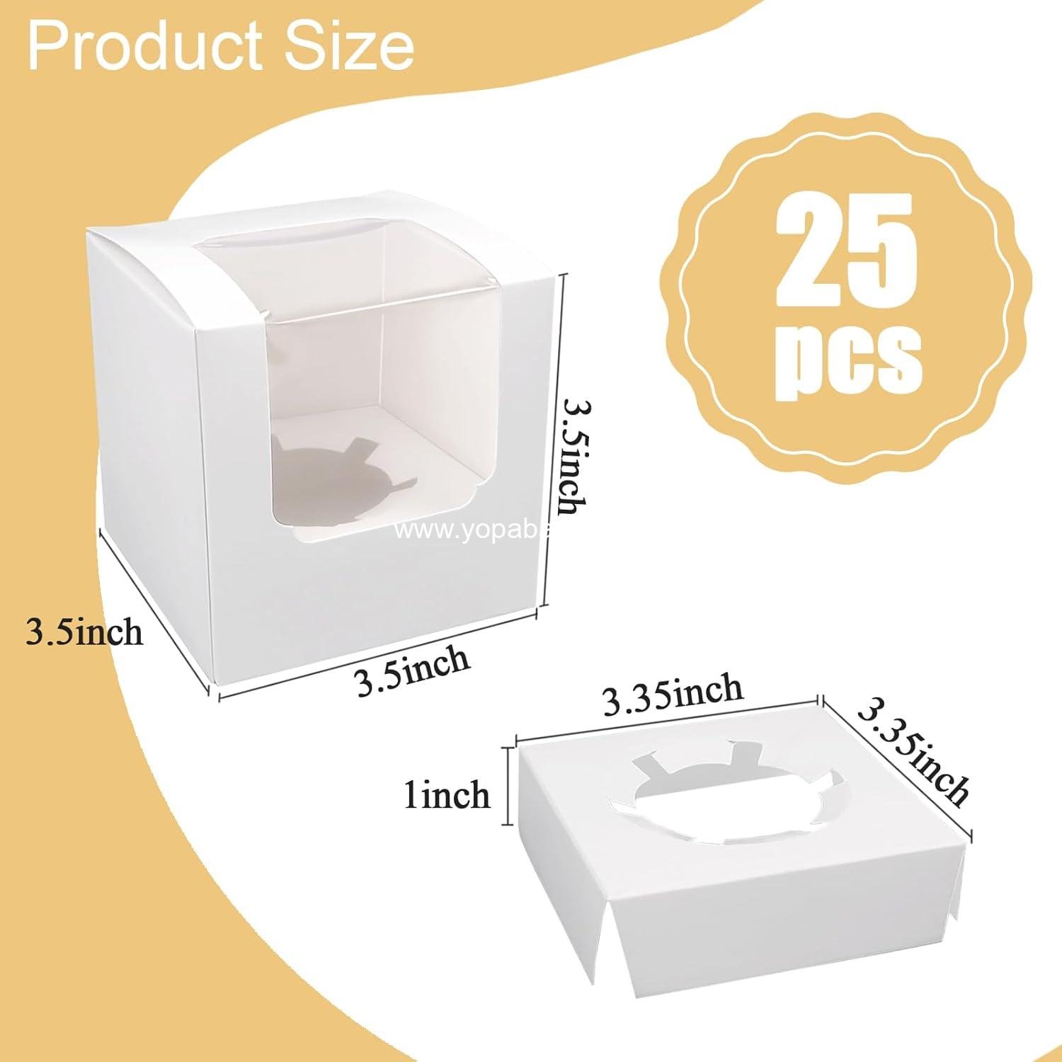 Wholesale 25 Pack Cupcake Boxes, White Paper Containers with Transparent Window and Built-in Dividers, Foldable 3.5 Wholesale 25 Pack Cupcake Boxes, White Paper Containers with Transparent Window and Built-in Dividers, Foldable 3.5