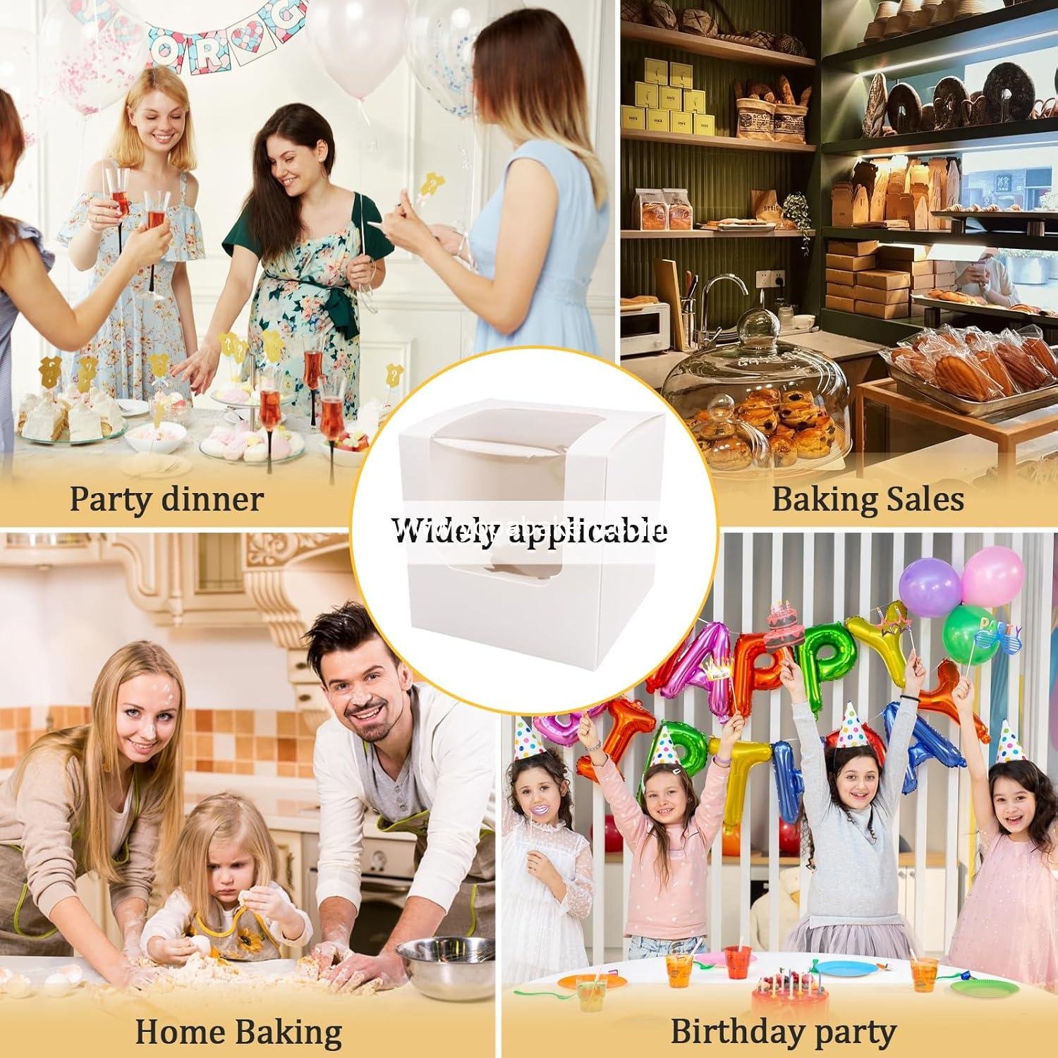 Wholesale 25 Pack Cupcake Boxes, White Paper Containers with Transparent Window and Built-in Dividers, Foldable 3.5 Wholesale 25 Pack Cupcake Boxes, White Paper Containers with Transparent Window and Built-in Dividers, Foldable 3.5