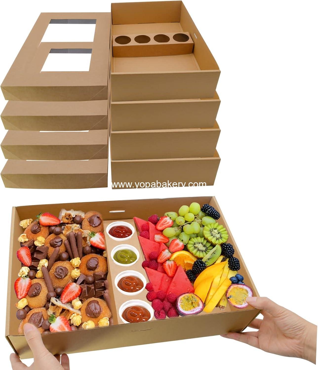 10PK Pastry Box Cardboard Heavy Duty, Picnic Platter Serving Box w/Lid for 5-8 People To Go, Stably Filled Disposable Catering Charcuterie Board w/Lid for Food Take Out (15"x10"x3.5")