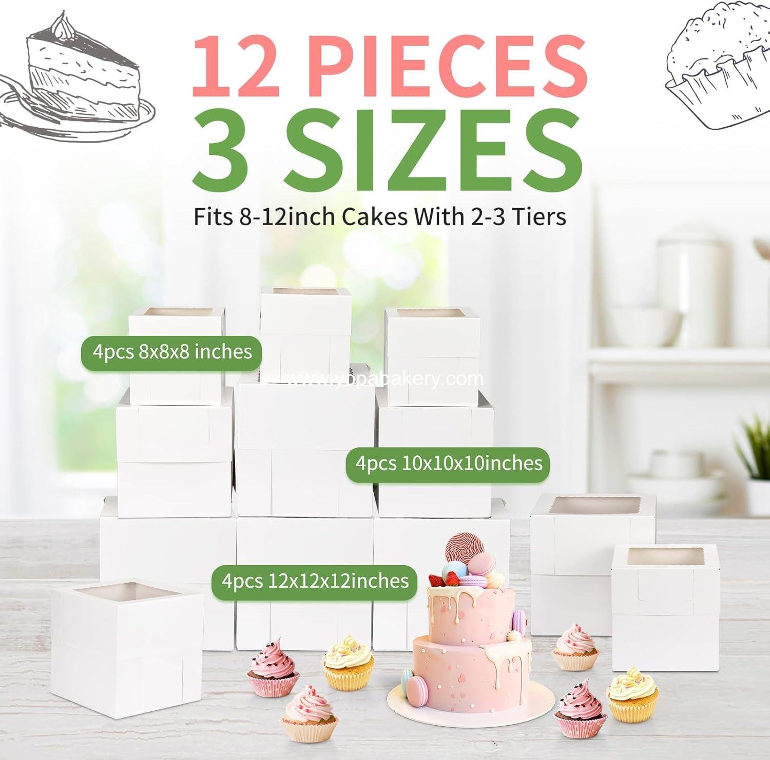 Wholesale Tall Cake Boxes with Window, 12 Pcs in 3 Sizes: 12x12x12, 10x10x10, 8x8x8 Inches, Disposable Bakery Carrier for Take Out, 2 or 3 Tier, Perfect for Valentine's Day and Mother's Day, Factory Wholesale Tall Cake Boxes with Window, 12 Pcs in 3 Sizes: 12x12x12, 10x10x10, 8x8x8 Inches, Disposable Bakery Carrier for Take Out, 2 or 3 Tier, Perfect for Valentine's Day and Mother's Day, Factory