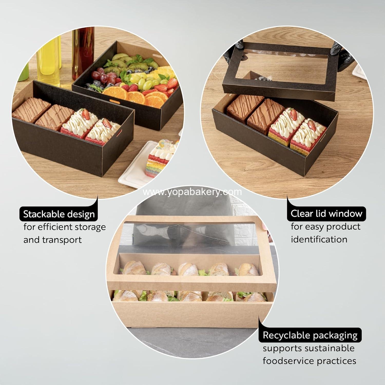 Wholesale 9 x 9 x 2.4 Inch Greaseproof Baked Goods Boxes - 10 Black Paper Pastry Boxes with Window Lids and Insert Tab Lock - Easy Assembly for Charcuterie or Cupcakes Factory
