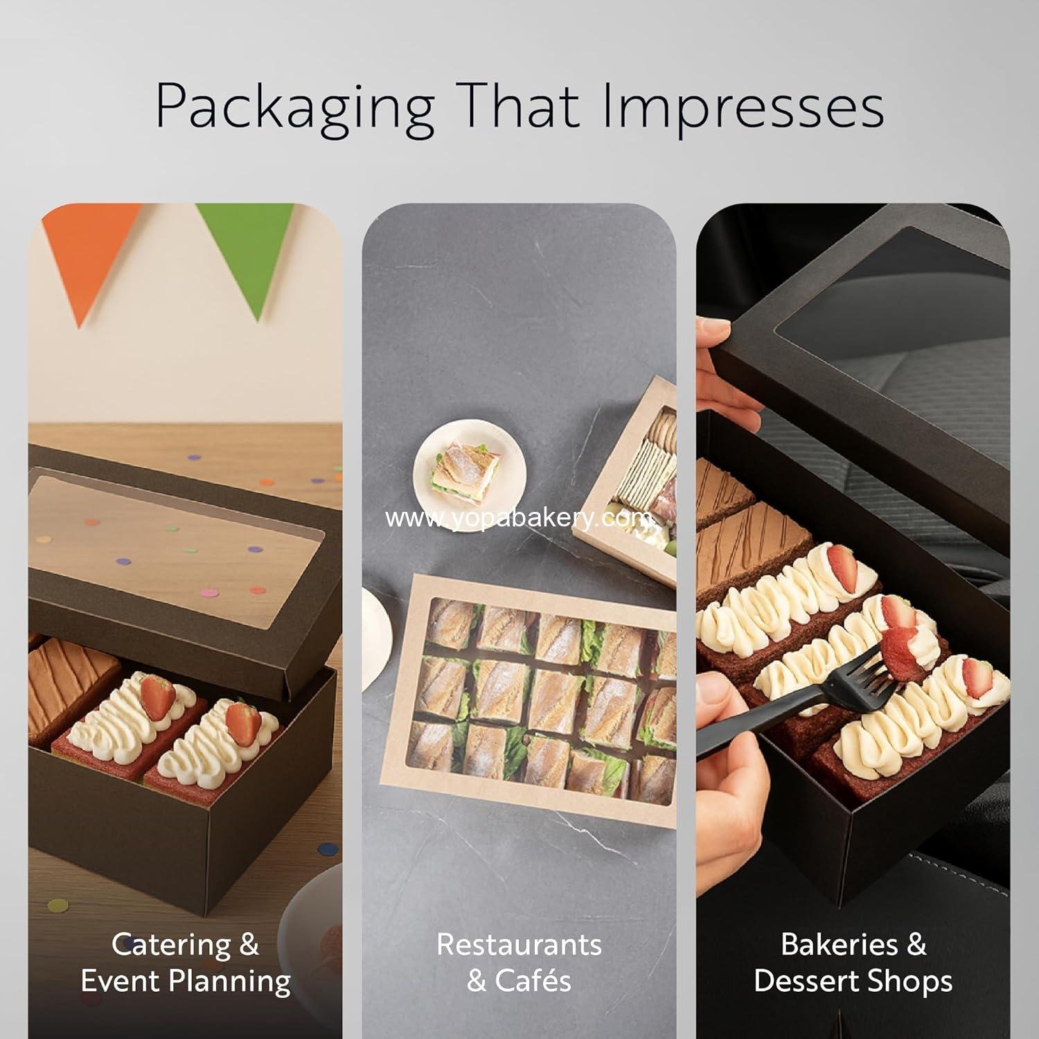 Wholesale 9 x 9 x 2.4 Inch Greaseproof Baked Goods Boxes - 10 Black Paper Pastry Boxes with Window Lids and Insert Tab Lock - Easy Assembly for Charcuterie or Cupcakes Factory