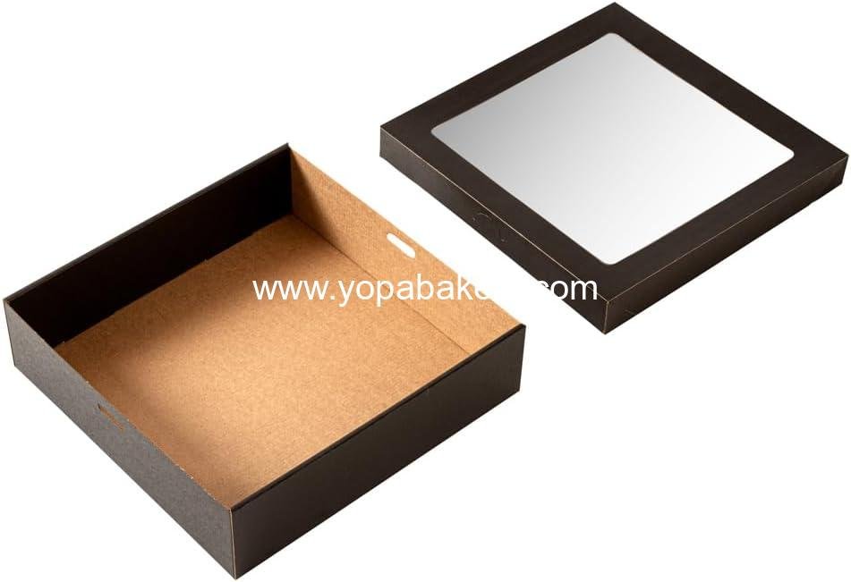 Wholesale 9 x 9 x 2.4 Inch Greaseproof Baked Goods Boxes - 10 Black Paper Pastry Boxes with Window Lids and Insert Tab Lock - Easy Assembly for Charcuterie or Cupcakes Factory