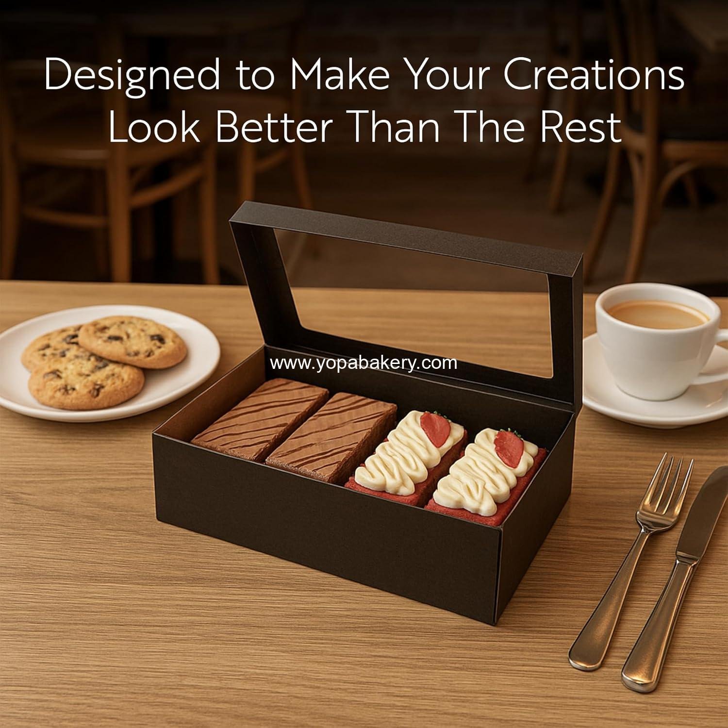 Wholesale 9 x 9 x 2.4 Inch Greaseproof Baked Goods Boxes - 10 Black Paper Pastry Boxes with Window Lids and Insert Tab Lock - Easy Assembly for Charcuterie or Cupcakes Factory