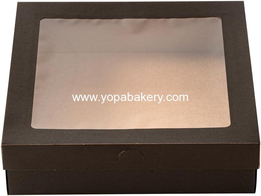 Wholesale 9 x 9 x 2.4 Inch Greaseproof Baked Goods Boxes - 10 Black Paper Pastry Boxes with Window Lids and Insert Tab Lock - Easy Assembly for Charcuterie or Cupcakes Factory