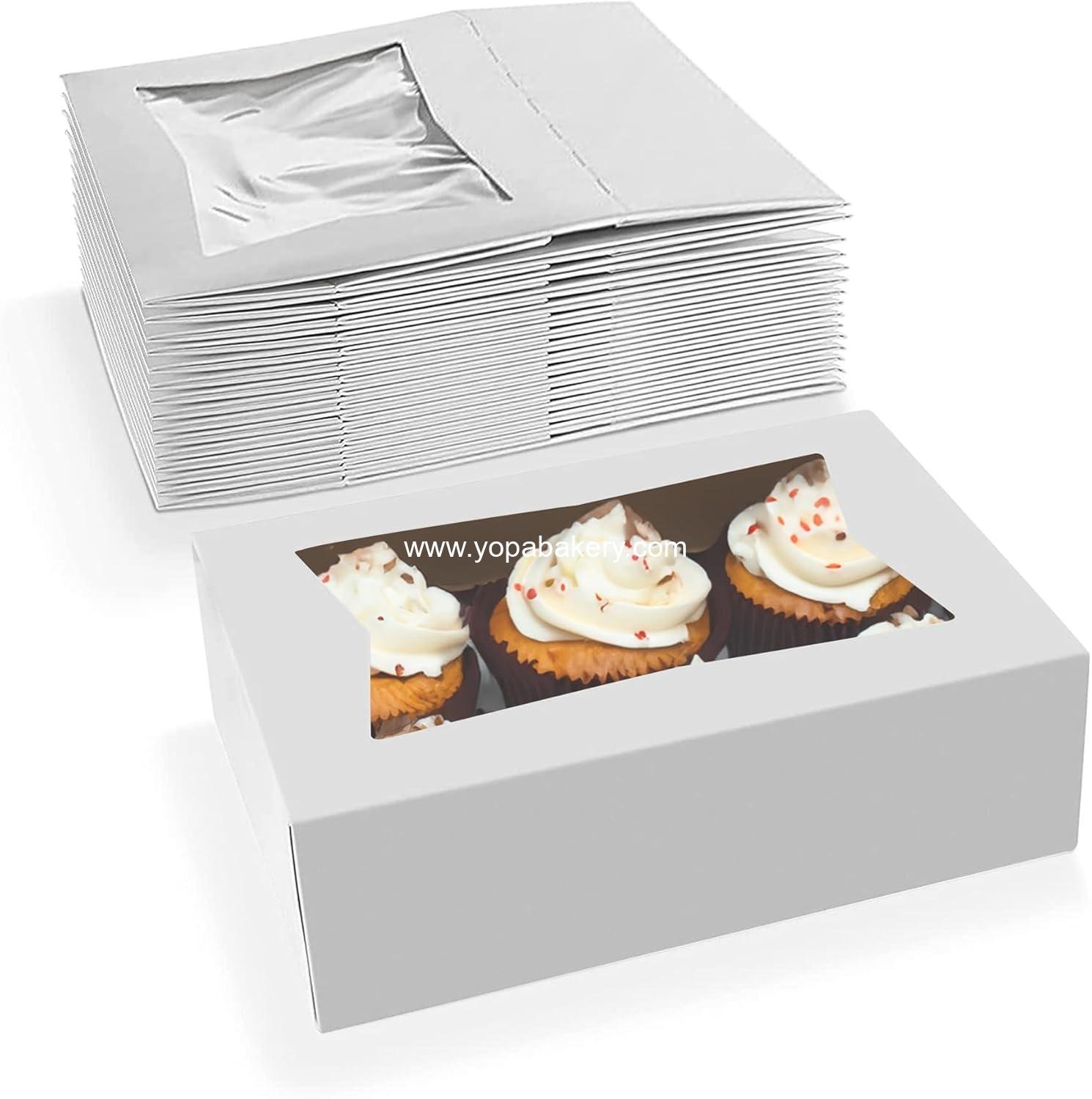 MT Products Cupcake Boxes 8" x 5.75" x 2.5" - Auto Pop-Up Bakery Boxes with Window (Pack of 25) - Made in the USA