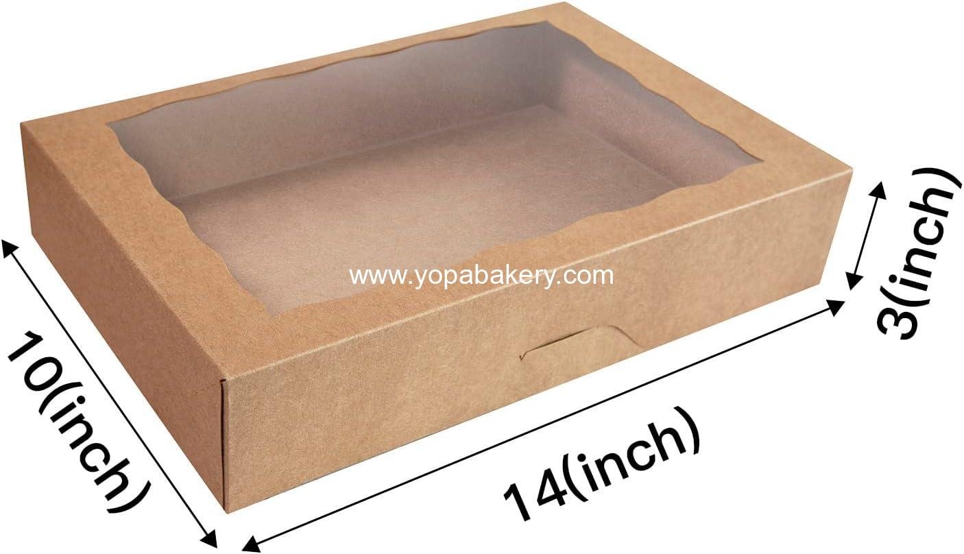 Wholesale Auto-Pop Up Brown Pastry Bakery Box 14x10x3 inch for Large Donuts, Muffins, Cookies with PVC Window, Pack of 15 - Factory