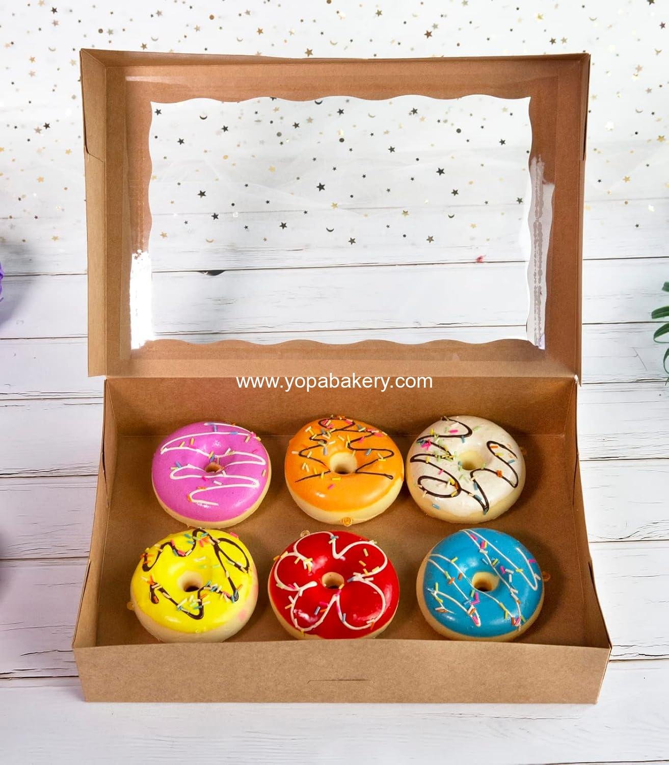 Wholesale Auto-Pop Up Brown Pastry Bakery Box 14x10x3 inch for Large Donuts, Muffins, Cookies with PVC Window, Pack of 15 - Factory