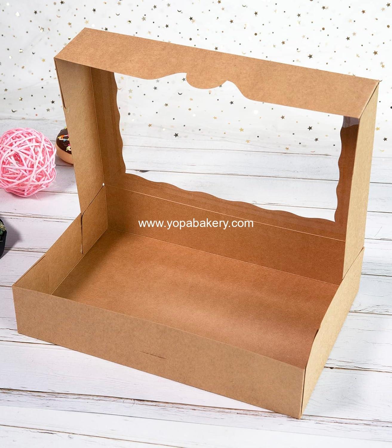 Wholesale Auto-Pop Up Brown Pastry Bakery Box 14x10x3 inch for Large Donuts, Muffins, Cookies with PVC Window, Pack of 15 - Factory