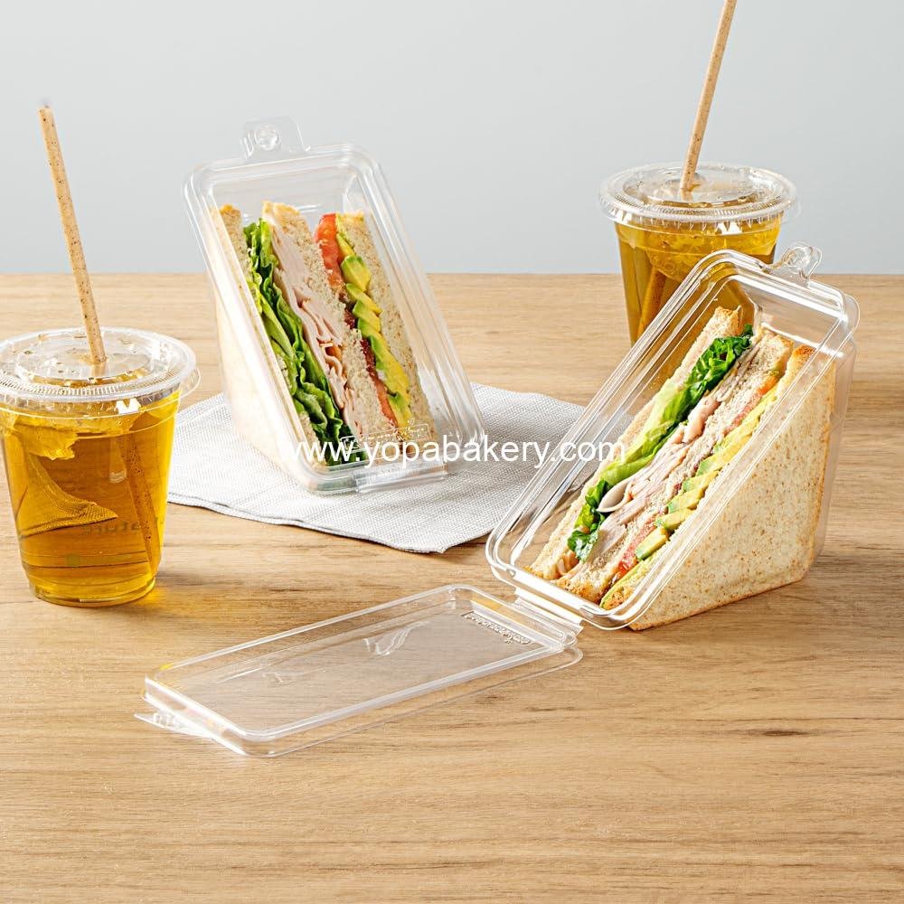 Wholesale Tamper-Evident Triangle Take Out Containers 7.4 x 3.9 x 3.5 Inches - 100 Durable Clear Plastic Sandwich To-Go Containers with Hinged Lids, Freezable Factory