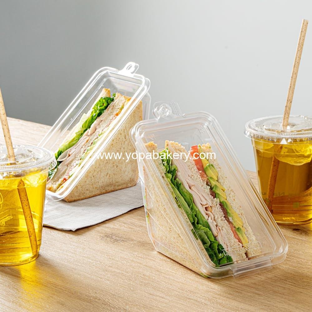 Wholesale Tamper-Evident Triangle Take Out Containers 7.4 x 3.9 x 3.5 Inches - 100 Durable Clear Plastic Sandwich To-Go Containers with Hinged Lids, Freezable Factory