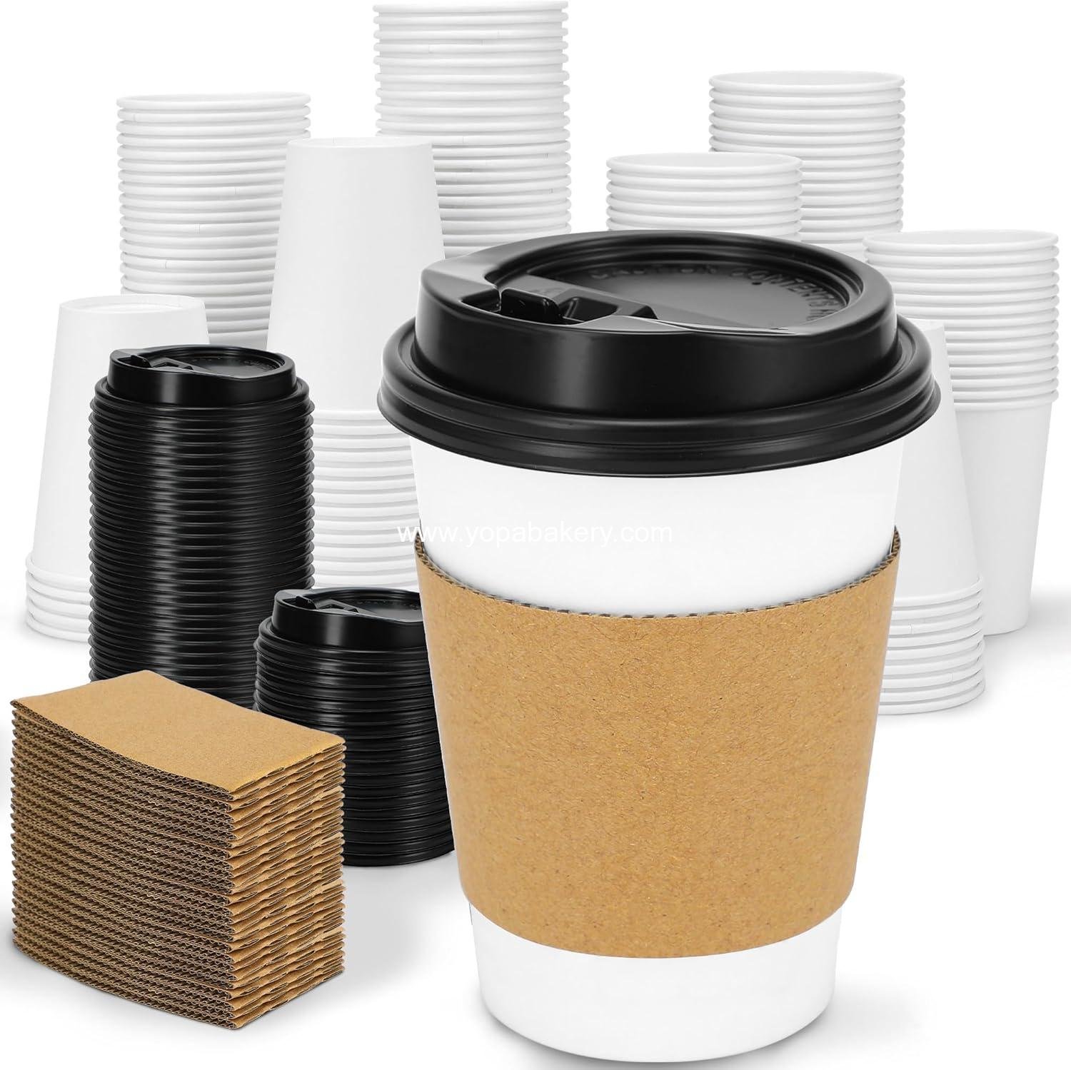 Wholesale 100 Pack 12 oz Disposable Coffee Cups with Lids and Insulated Sleeves, Leak-free Thick Paper Hot and Cold Beverage Cups (White) Factory