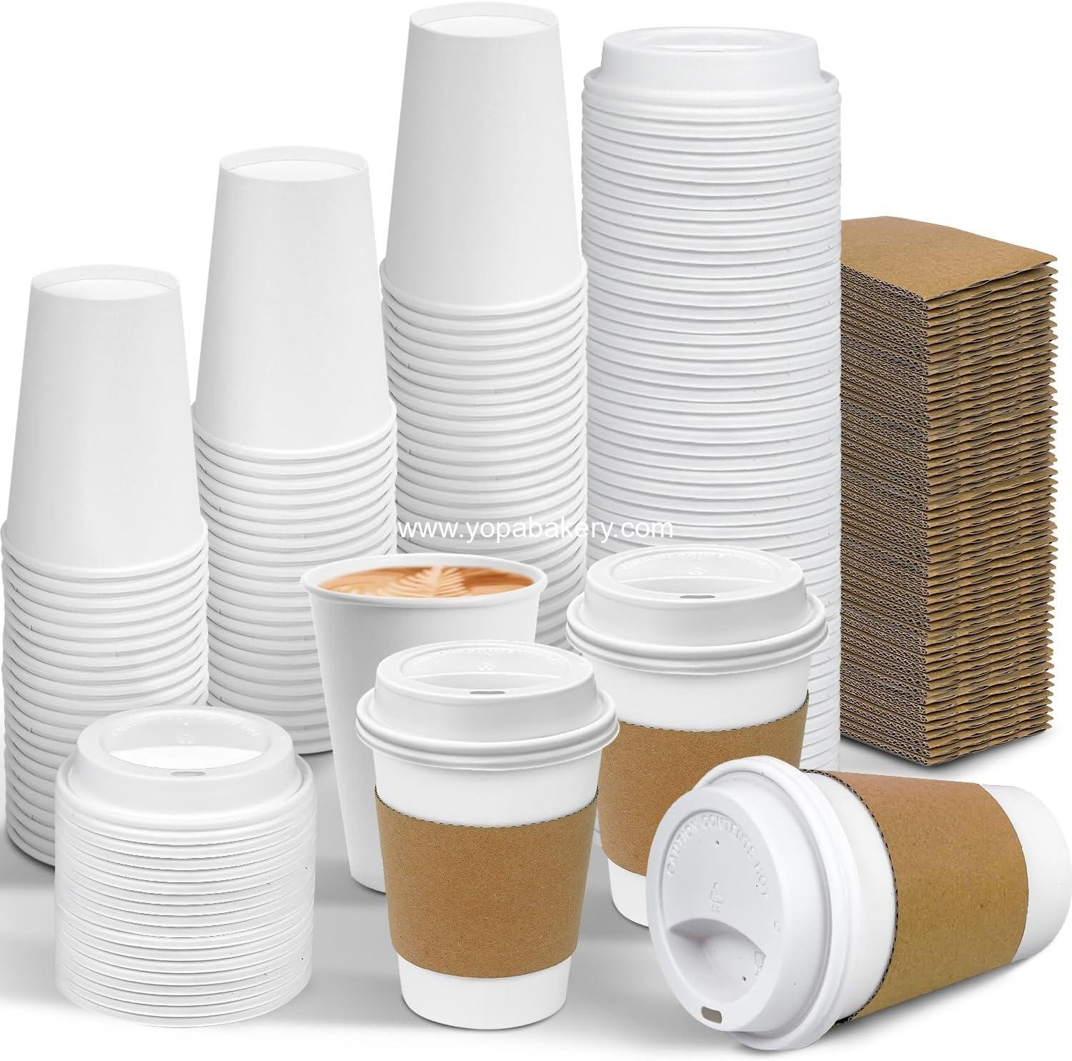 Wholesale 100 Pack 12 oz Leak-Proof Coffee Cups with Lids and Sleeves, Disposable Hot Travel Paper Cups for Coffee, Hot Chocolate, Cocoa, Coffee Bar Accessories, Factory