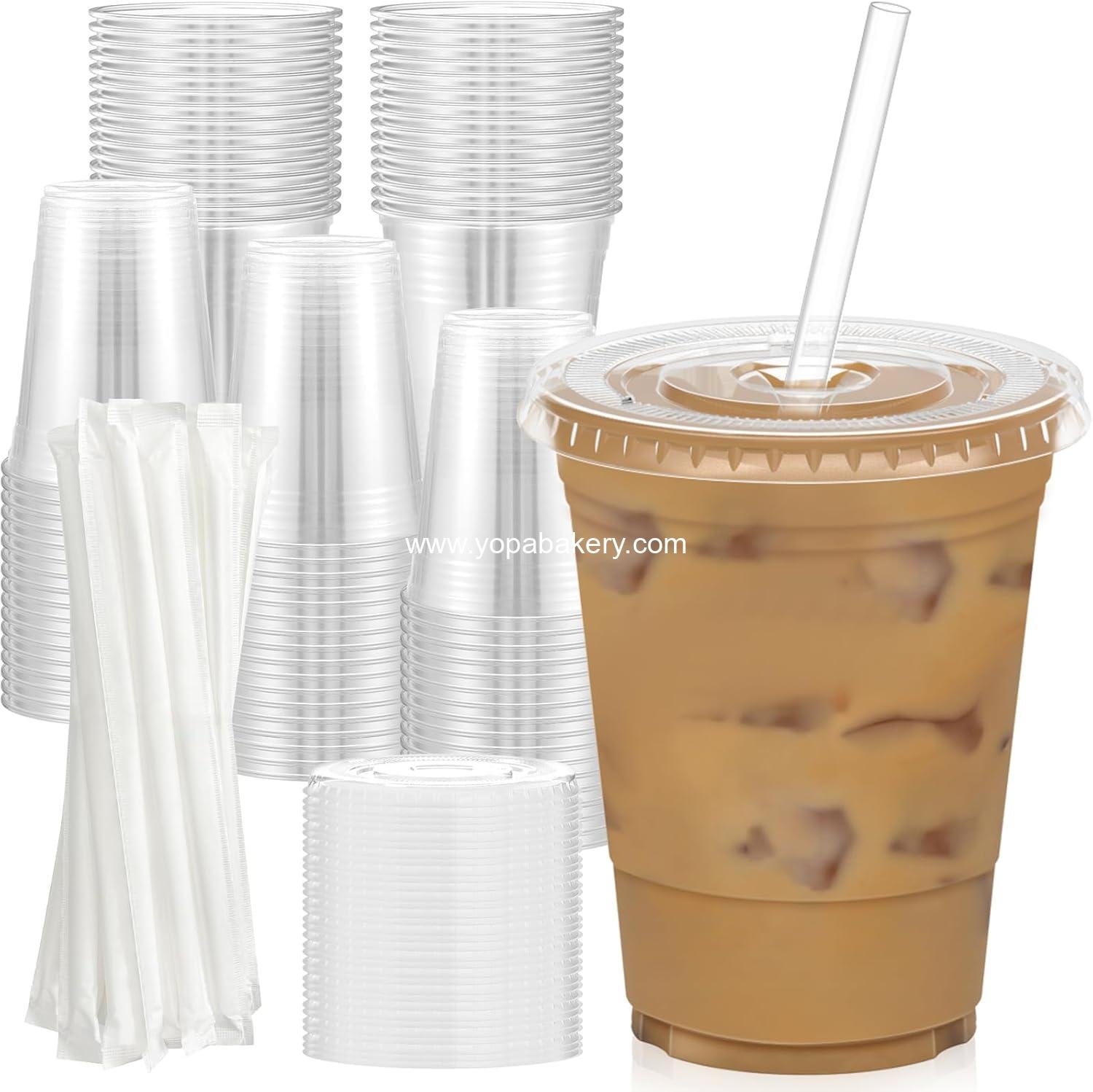 Wholesale 100 Pack - 16 oz Clear Plastic Cups with Lids and Straws, Sturdy Food Safe Iced Coffee and Smoothie Cups for Cold Drinks, Factory Wholesale 100 Pack - 16 oz Clear Plastic Cups with Lids and Straws, Sturdy Food Safe Iced Coffee and Smoothie Cups for Cold Drinks, Factory