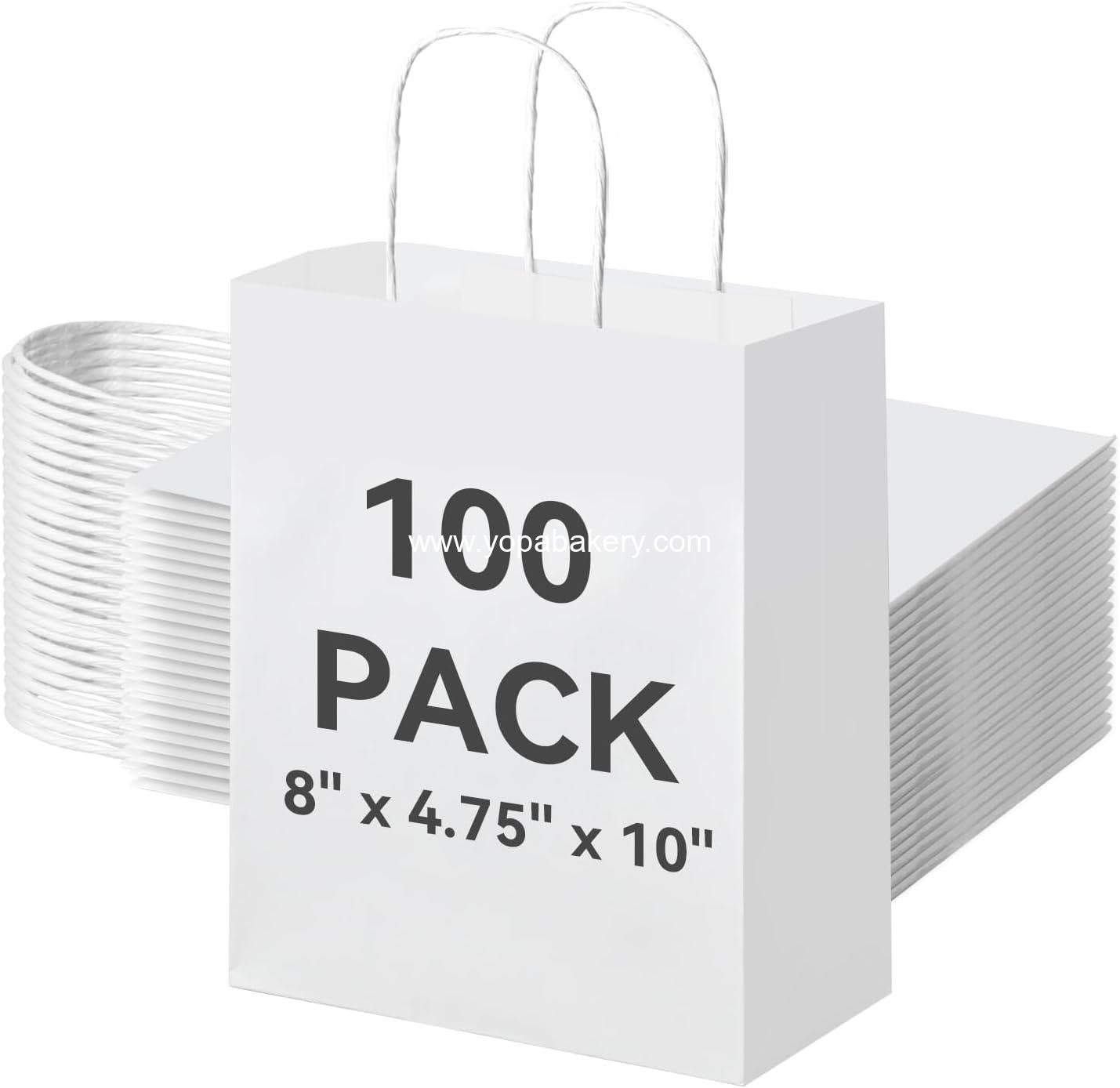 Wholesale 100Pcs White Paper Gift Bags Medium Size 8x4.75x10 inch Kraft Paper Bags with Handles for Shopping, Craft, Business, Retail, Party Favor, Takeout, Goodie, Grocery Factory