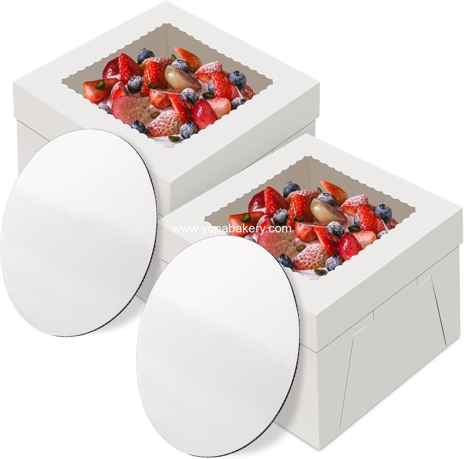 Wholesale 2 Pack Cake Boxes with Cake Boards, 12 Inch Tall Disposable Cake Transport Container, White Carrier for Baked Goods, Cookies, Desserts, Pastries, Cupcakes (12×12×8 Inches) Factory
