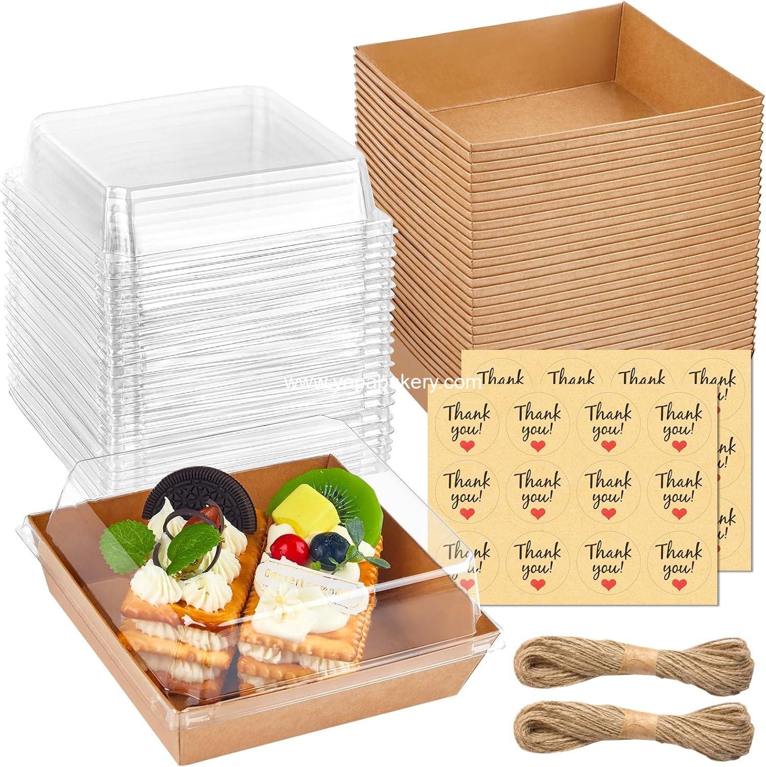 Wholesale 20 Pack Small Charcuterie Boxes with Clear Lids, To Go Paper Dessert Bakery Boxes, 5 Inch Disposable Food Containers for Cookies, Cupcakes, Slice Cakes, Strawberries (Brown) Factory