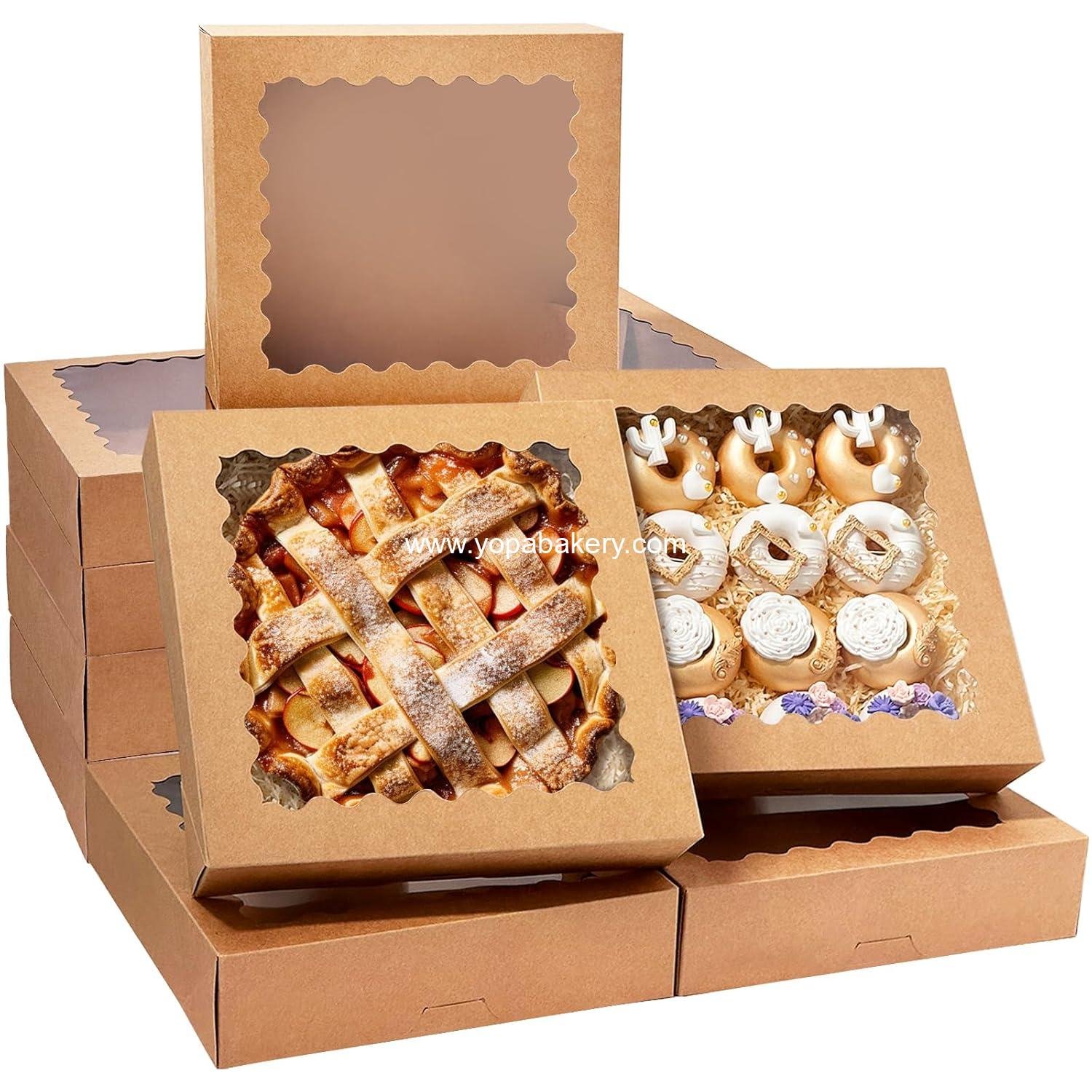 Wholesale 20pcs Brown Pie Boxes 12 x 12 x 3 inches Easy Assemble Macaroon Cookie Bakery Boxes with Window (Auto-pop Up) Factory