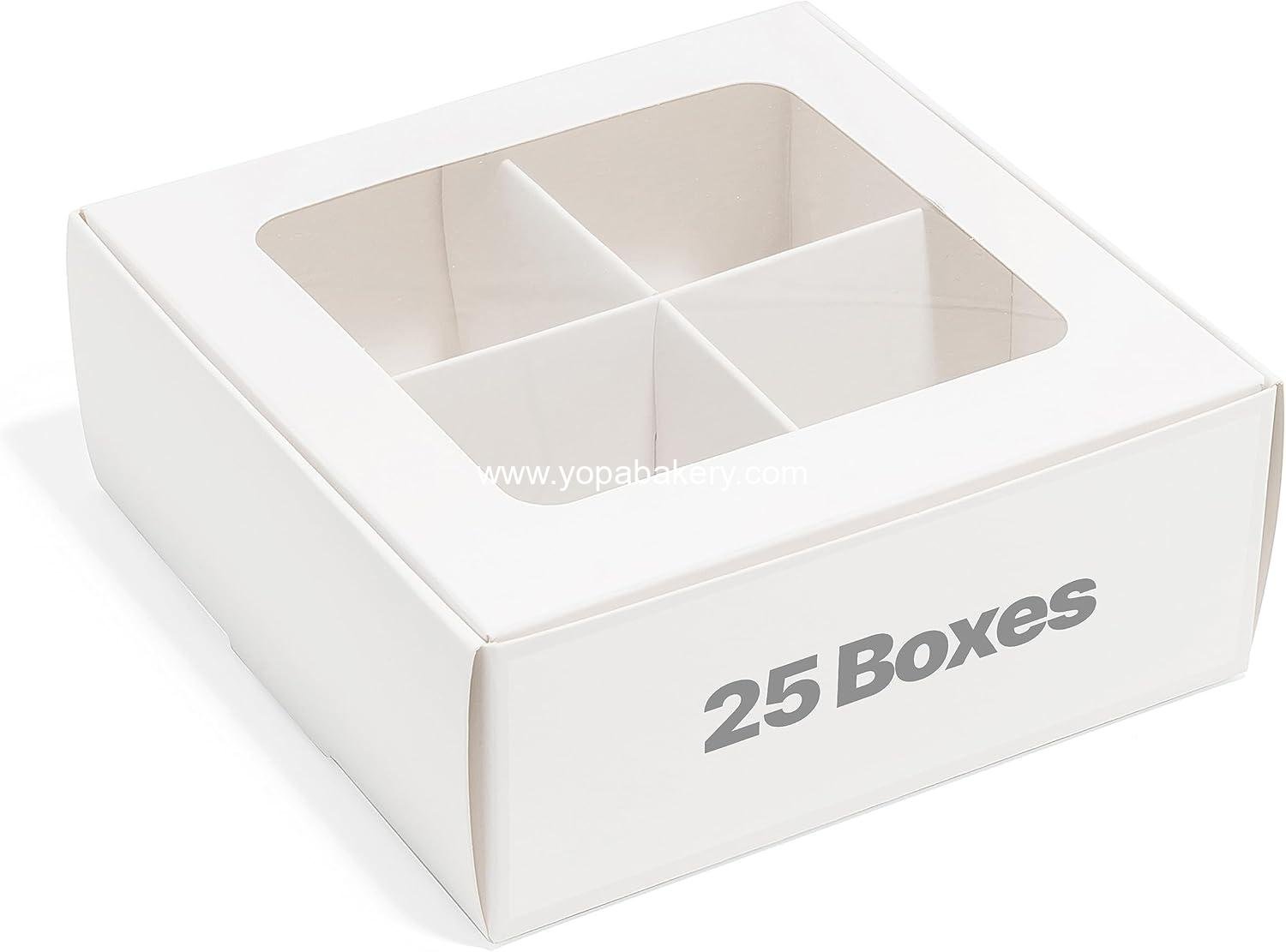 Wholesale 25 pcs White Mini Cookie Boxes with 4 Treat Windows and Dividers, 6 x 6 x 2.4 Inches Small Baking Boxes, Square Cookie Decorating Supplies for Gift Giving Factory