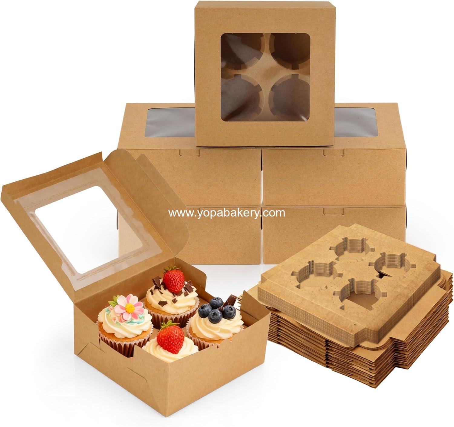 Wholesale 30 Pcs Cupcake Boxes with Window and Insert, Kraft Containers for Dessert and Pastry (6.3 x 6.3 x 3 Inch) - Factory