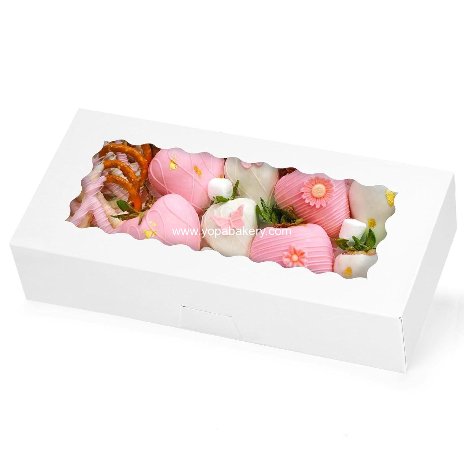 Wholesale 30pcs Cookie Boxes, 12x5.5x2.5 Inches White Bakery Box with Window for Treats, Chocolate Covered Strawberries, Donuts, Pastries, Cake Pops - Factory