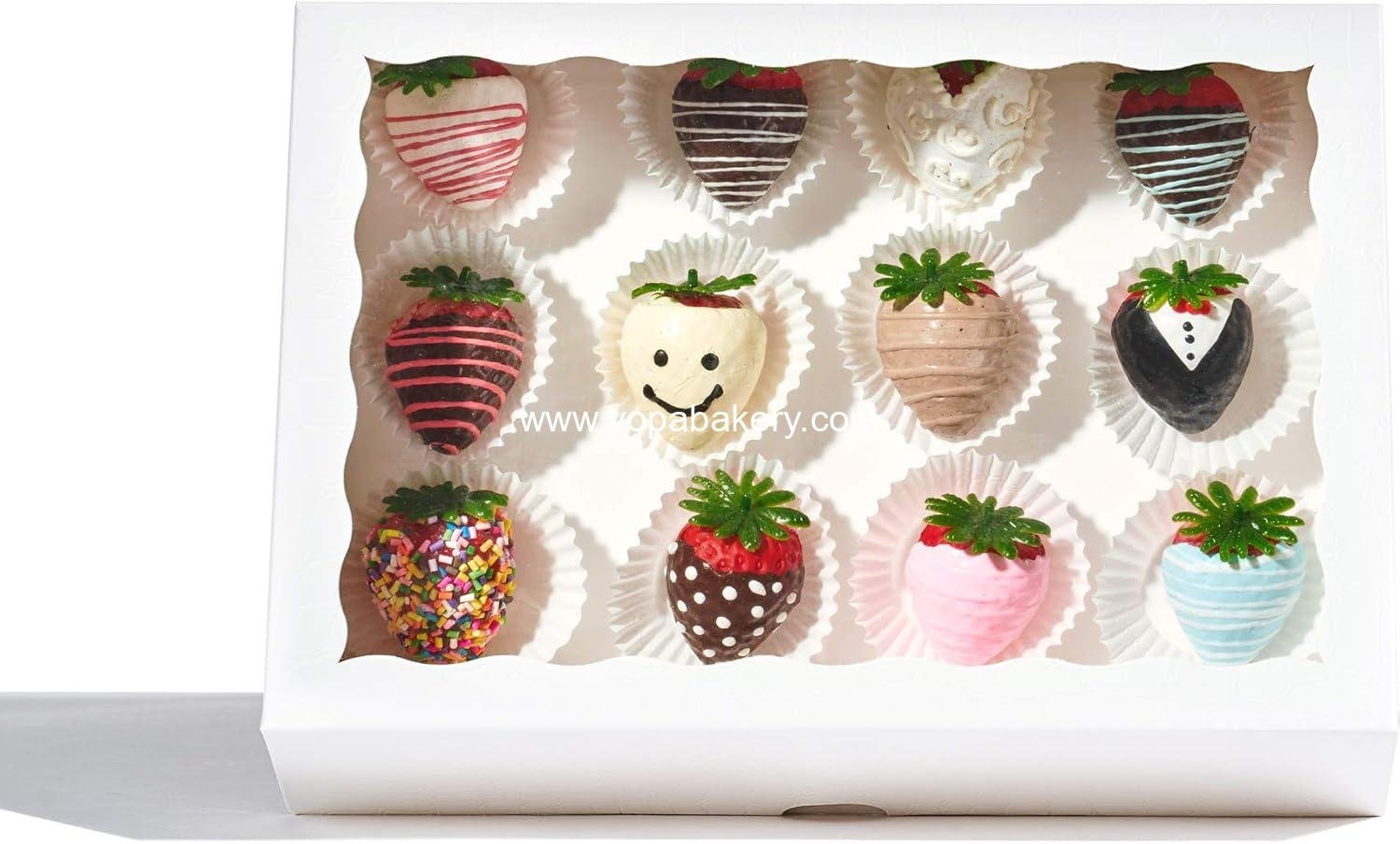 Wholesale 4PCS Elegant Cookie and Strawberry Boxes with Display Window, 10 x 7 x 2.5 Inches, White Paper Box - Factory