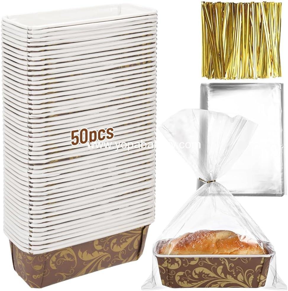 Wholesale 50 PCS 7 Inch Paper Loaf Pans for Baking, Disposable Rectangle Baking Pans with Clear Plastic Bags and Ties for Cake and Bread - Factory Wholesale 50 PCS 7 Inch Paper Loaf Pans for Baking, Disposable Rectangle Baking Pans with Clear Plastic Bags and Ties for Cake and Bread - Factory