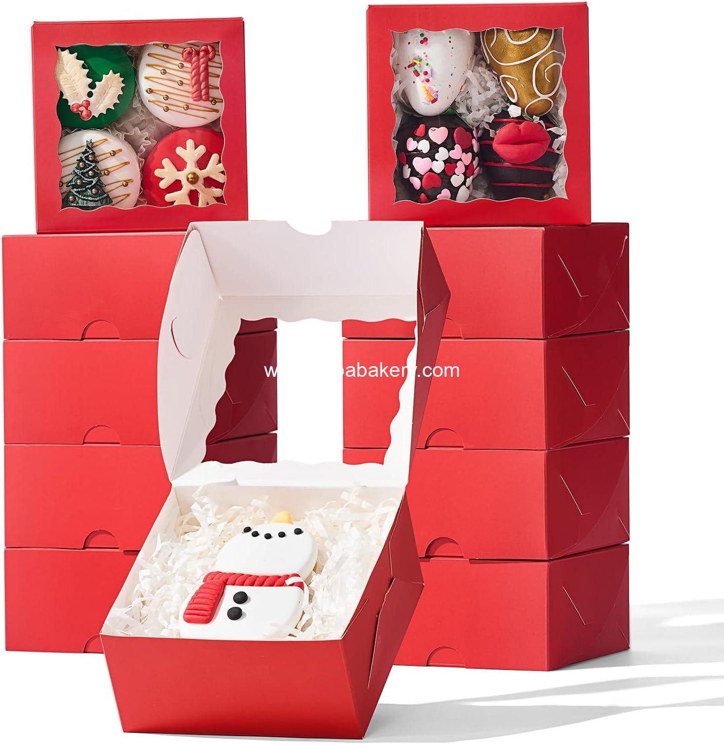 Wholesale 50 Pack 4x4x2 Red Bakery Boxes with Window - Gift Boxes for Macarons, Cookies, Chocolates, Strawberries, and Mini Cakes for Valentine's, Birthdays, Weddings, and Christmas - Factory