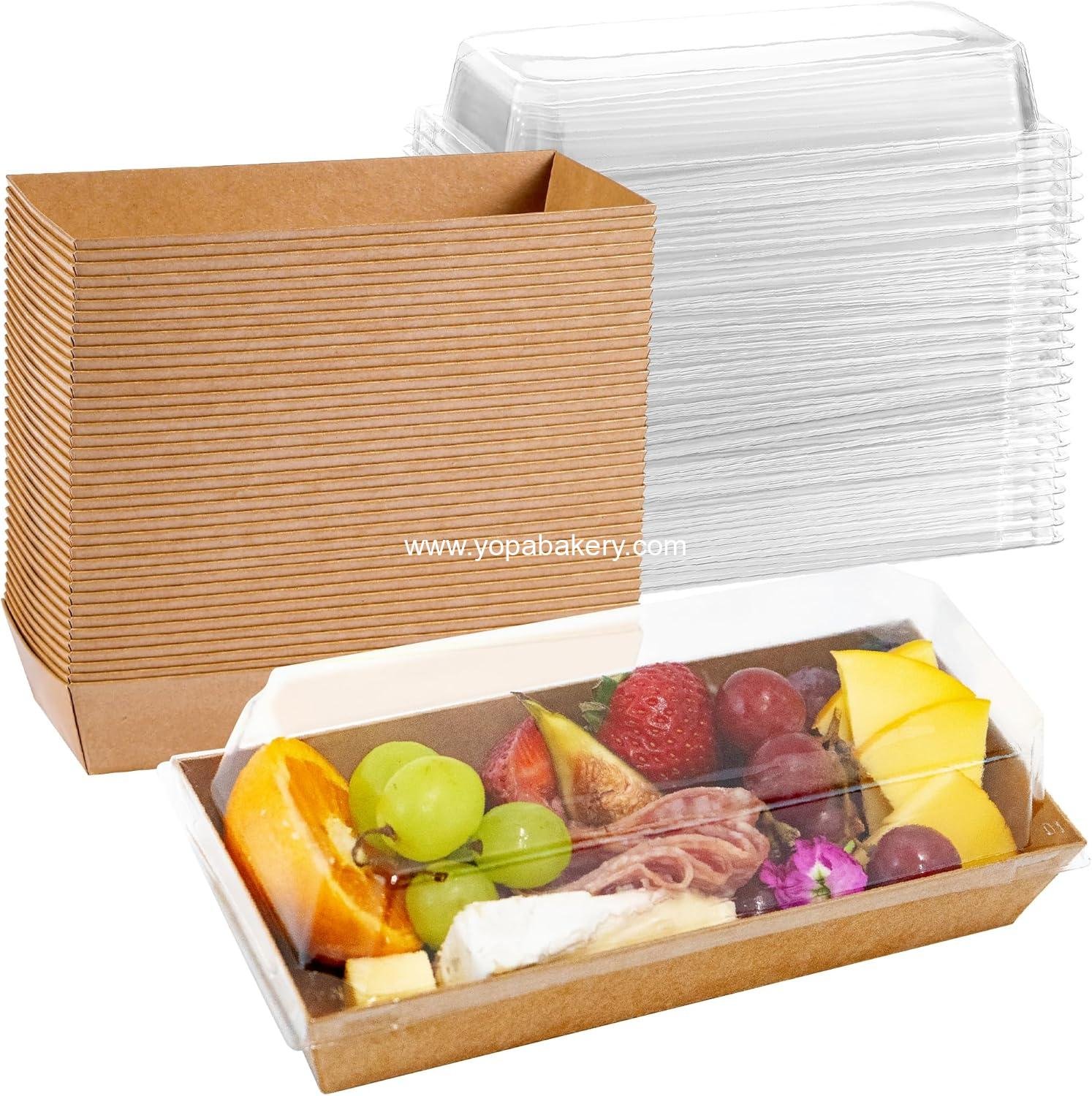 Wholesale 50 Pack Small Charcuterie Boxes 7.5x3.3 Inches with Clear Lids - Paper Mini Treat Box for Dessert, Cookie, Cake Slice, Chocolate Strawberry, Donut (Brown) Factory