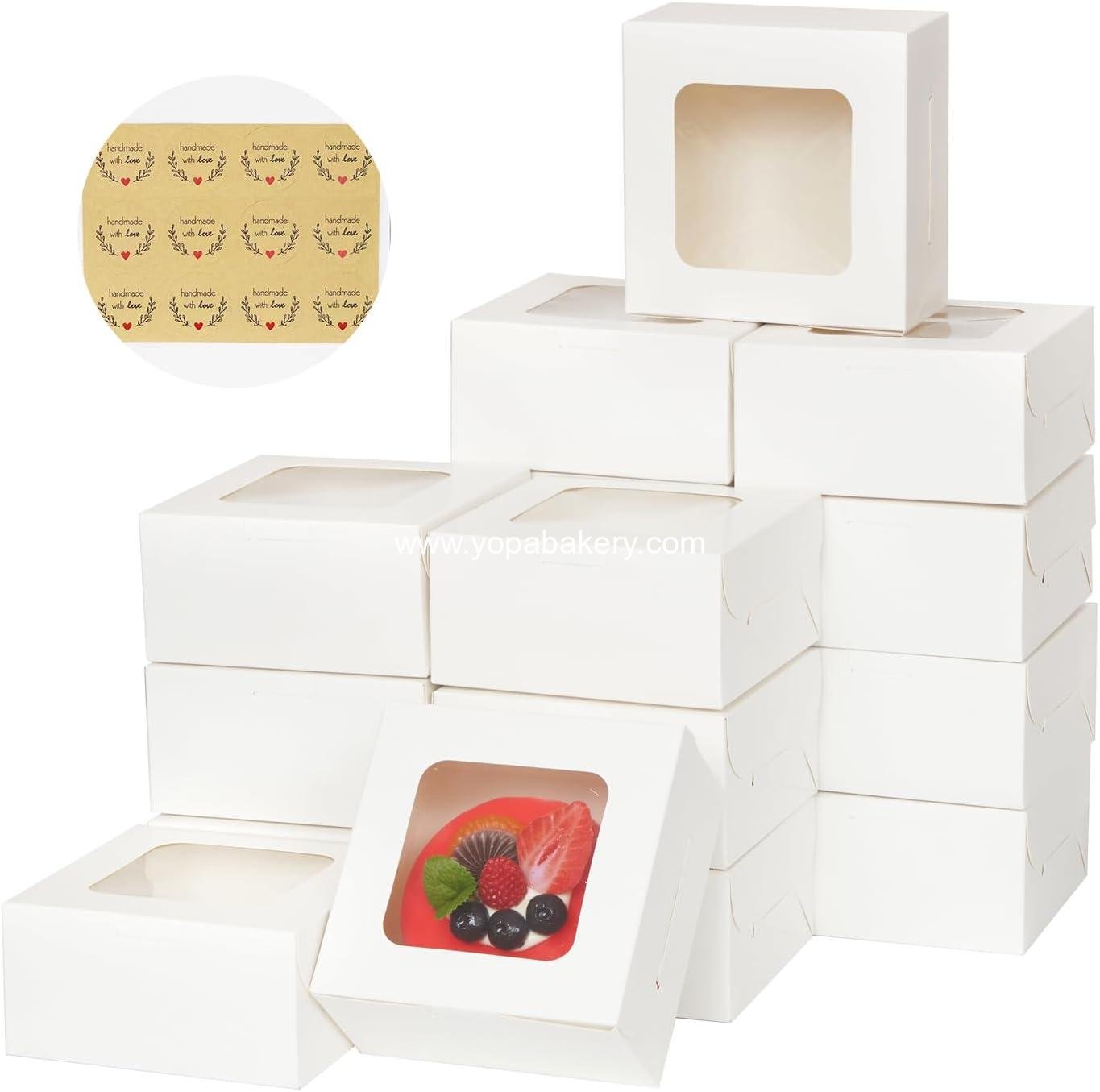 Wholesale 50 Packs 5x5x2.5in White Cookie Boxes with Window, Mini Cake Boxes for Cookies, Pastries, Pies, Strawberries, Donuts, Candy, Desserts, Small Cakes Factory