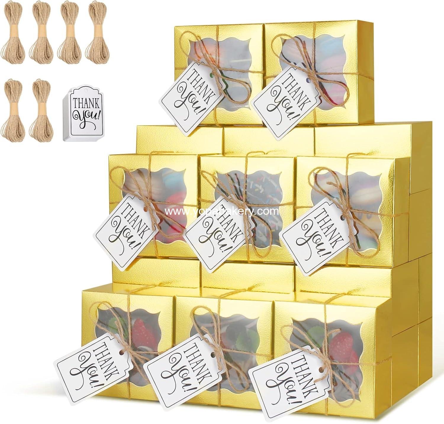 Wholesale 60 Pcs Gold Bakery Boxes with Window - Individual Cupcake Boxes 4x4x2.5 Inches, Kraft Paper Gift Boxes for Pastries, Cookies, Pies, Donuts, Macarons Factory