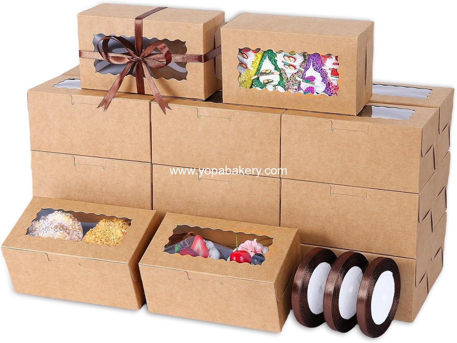 Wholesale 65 PCS Brown Bakery Boxes with Window - 6.29x3.54x2.95 Inches for Cookies, Pastries, Cupcakes, Treats, and Small Gifts - OEM Factory