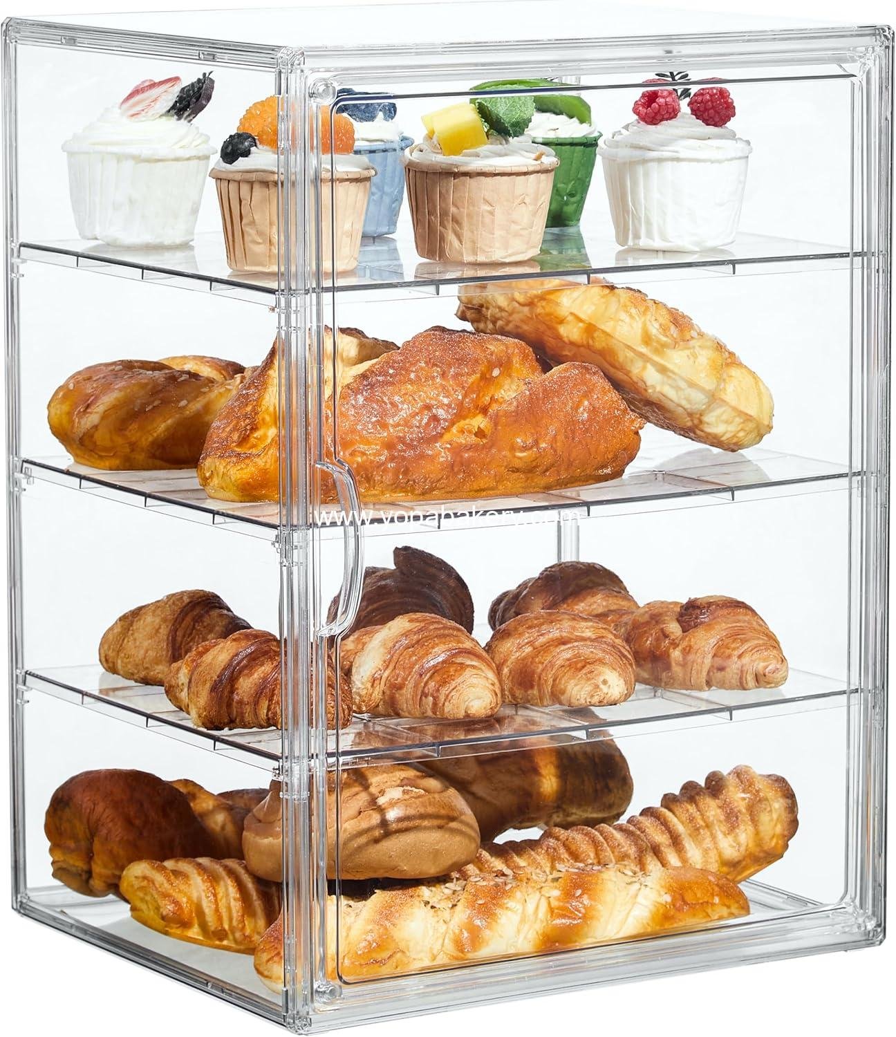 Wholesale Adjustable 4-Layer Pastry Display Case for Kitchen Countertop, Clear Bread Storage with Magnetic Door, 15.5x11.4x9.8 inches, 1 Pack, Factory