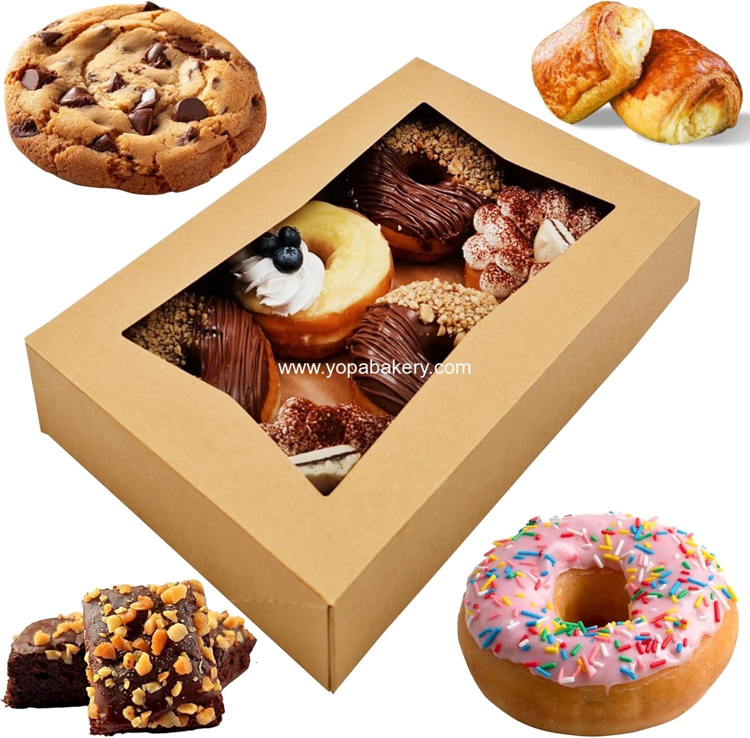 Wholesale Breakable Heart Donut Boxes 12x8x2.5 | Brown 12 Pack | 12x8 Cookie Box with Window | Factory